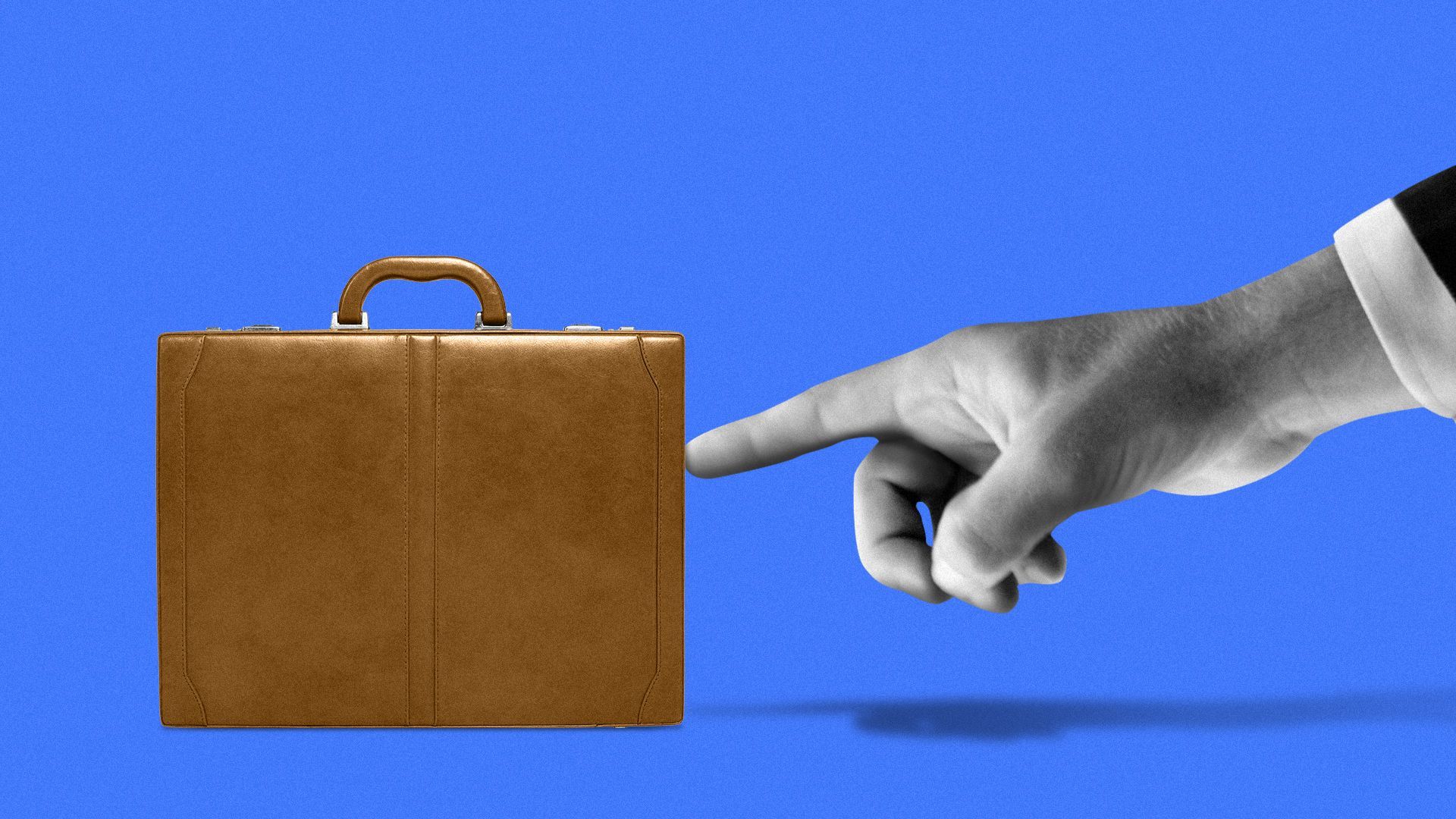Illustration of a hand pushing a briefcase to the left.