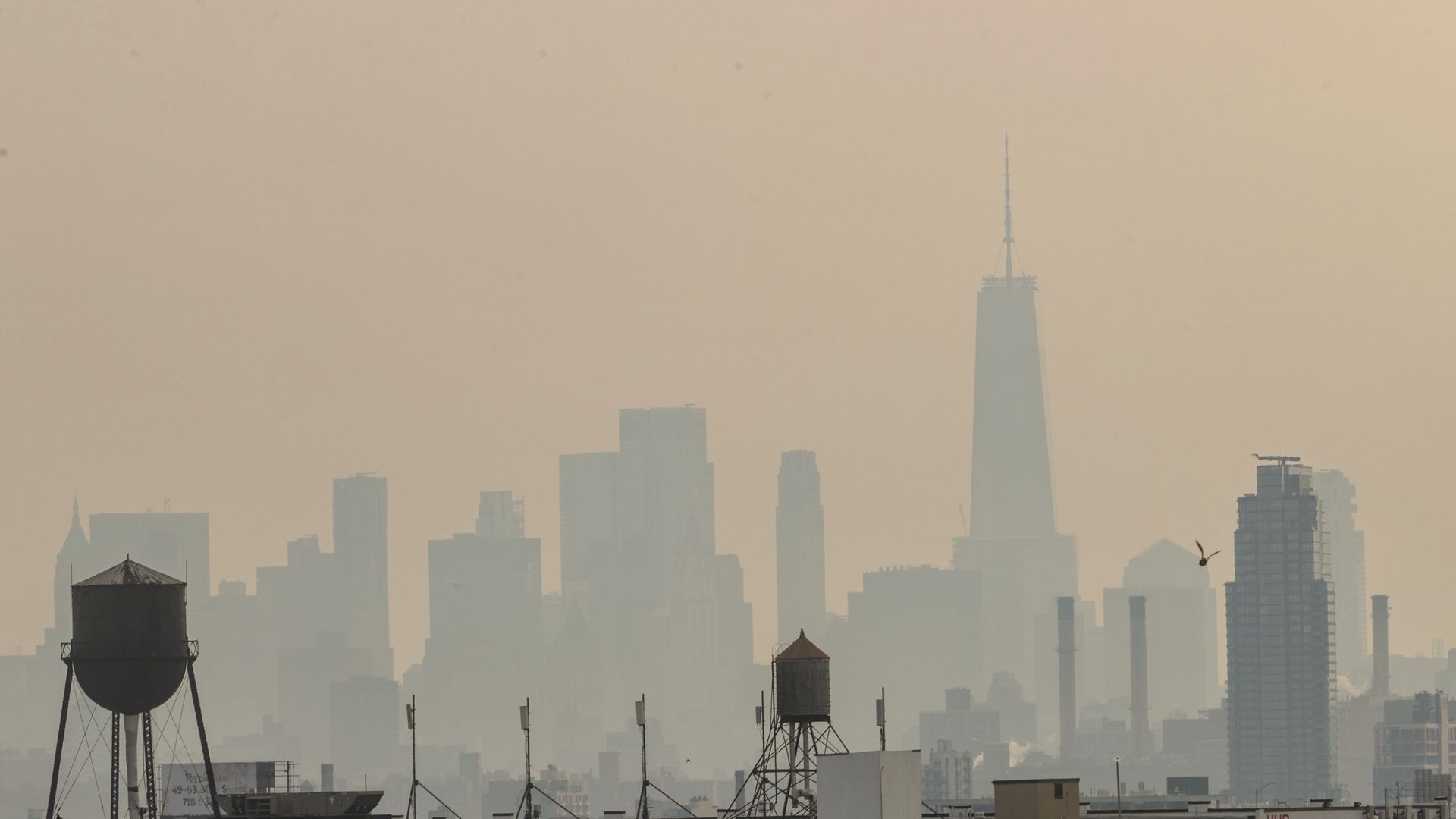 A photo of New York City's skyline with hazy air quality