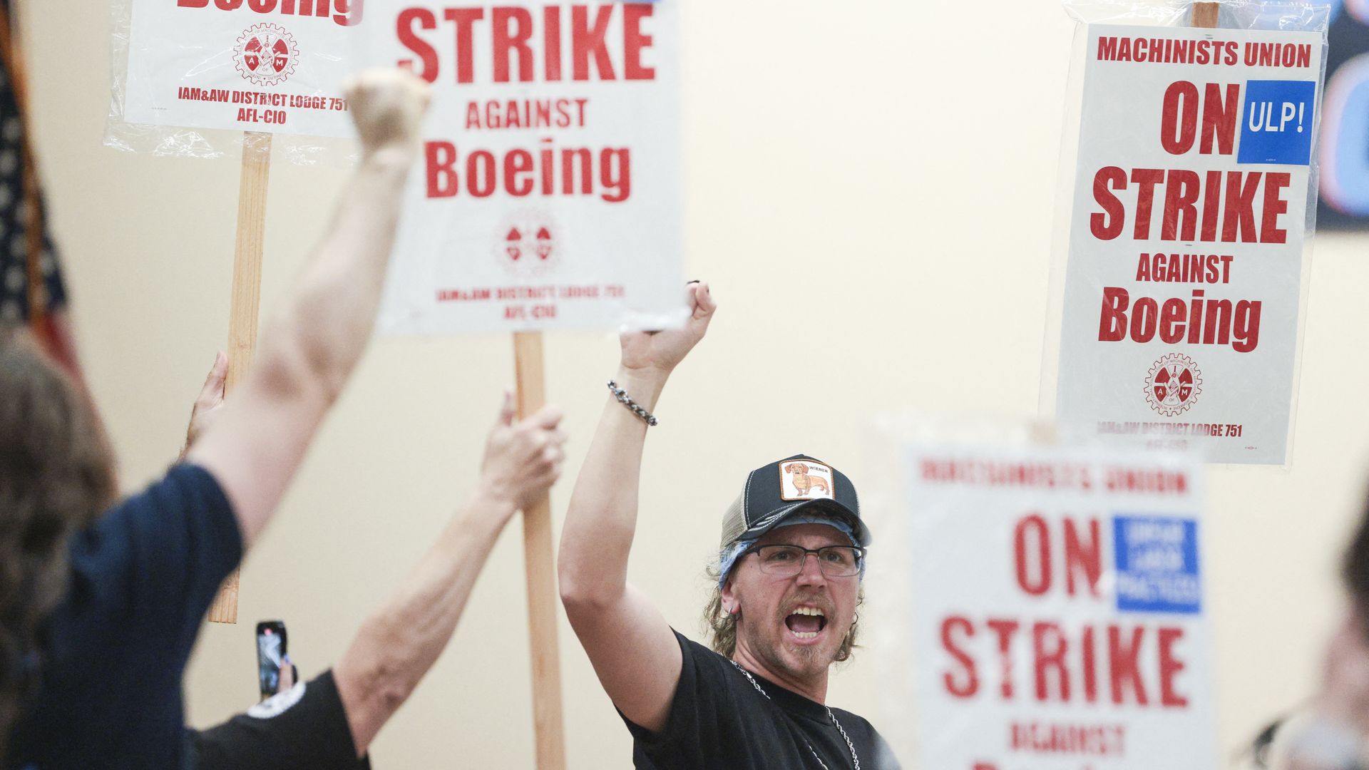 Boeing workers on a picket line.