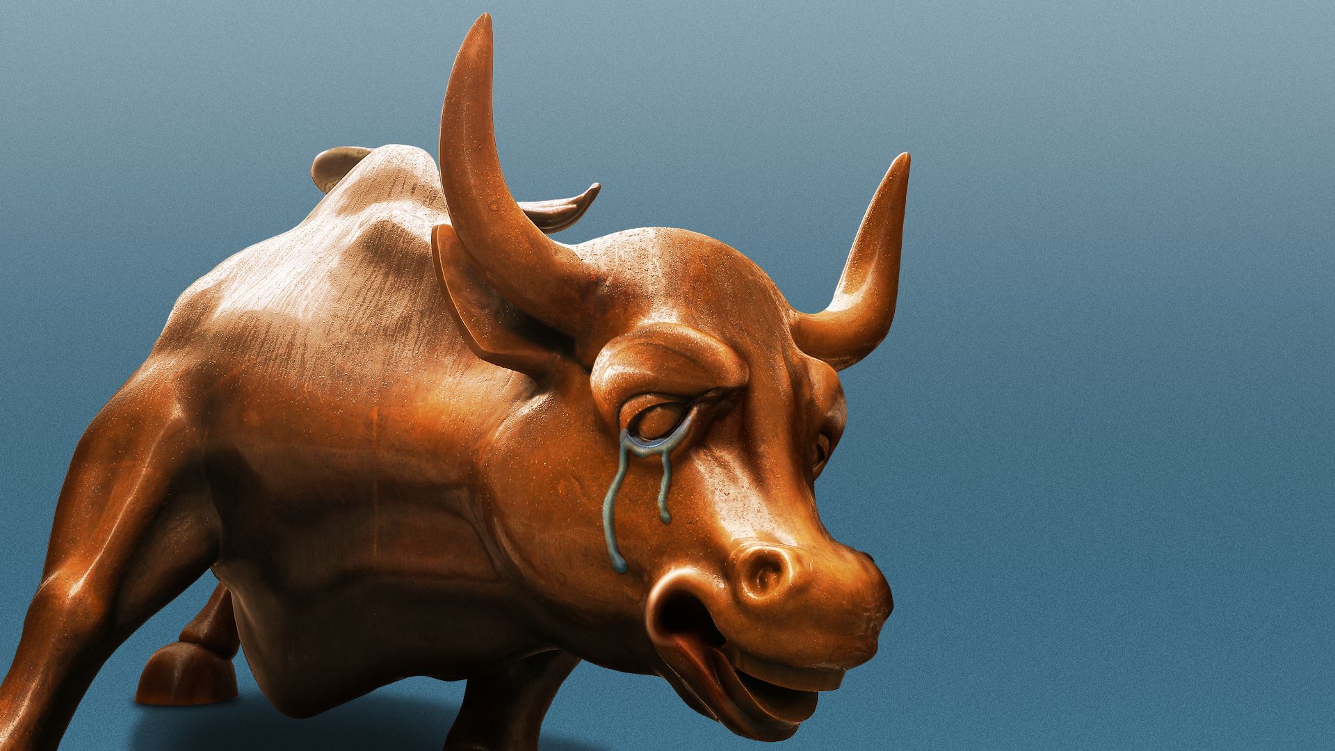 Illustration of the Wall Street Bull statue crying