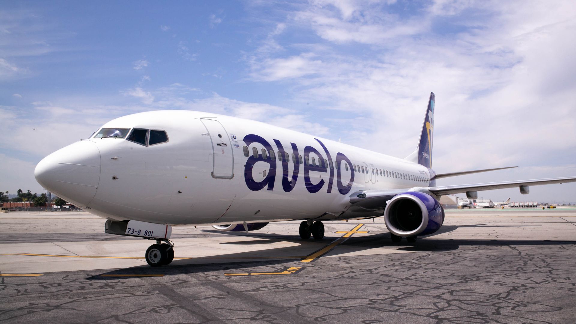 Burbank, CA - April 26:Burbank, CA - April 26:An Avelo 737 at Burbank airport Tuesday, April 26, 2022. Avelo Airlines launched one year ago operating out of Hollywood Burbank Airport and is now staffed by more than 400 employees. It has more than doubled its travel destinations to 27. (Photo by Davi