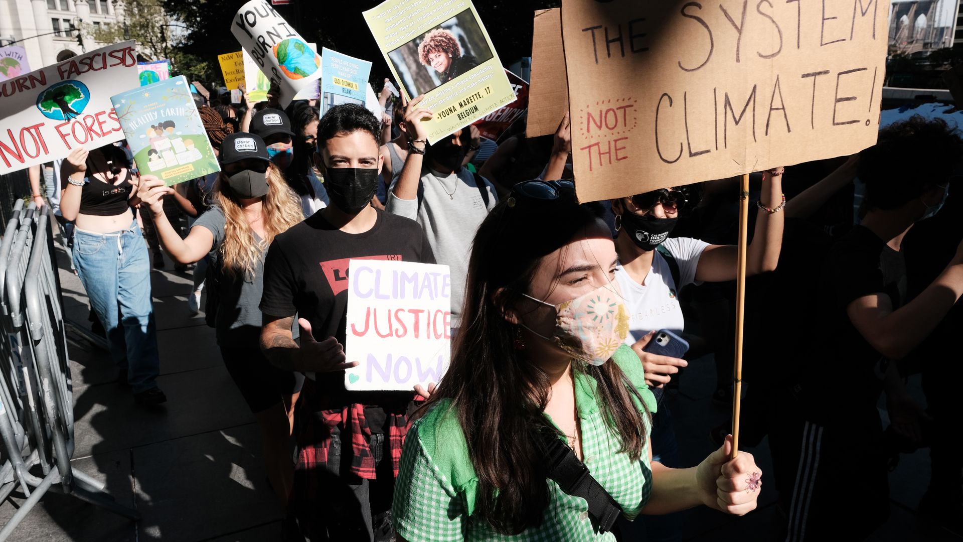 People participating in a climate change strike in New York City on Sept. 24.