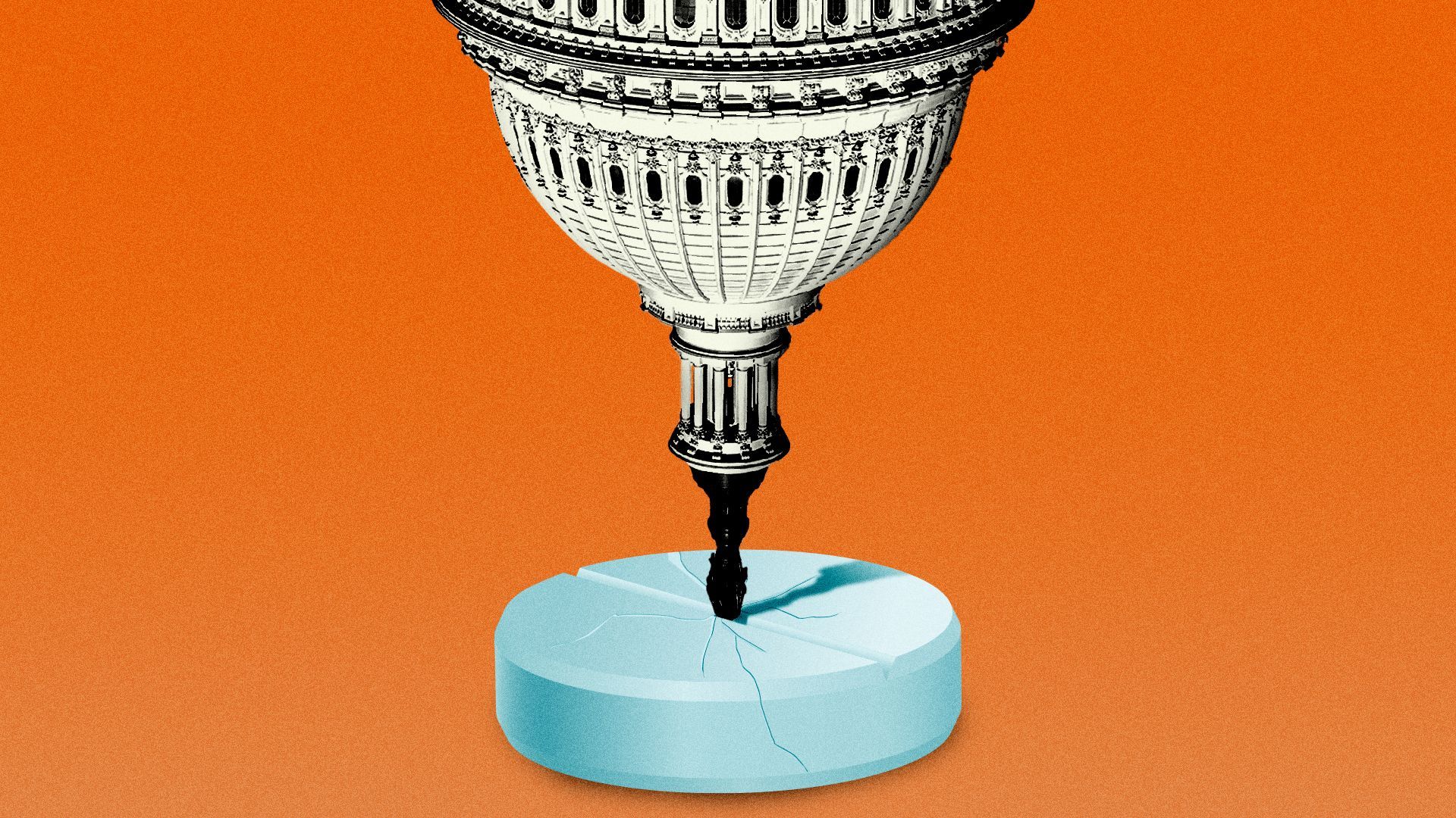 Illustration of the U.S. Capitol building cracking a pill.
