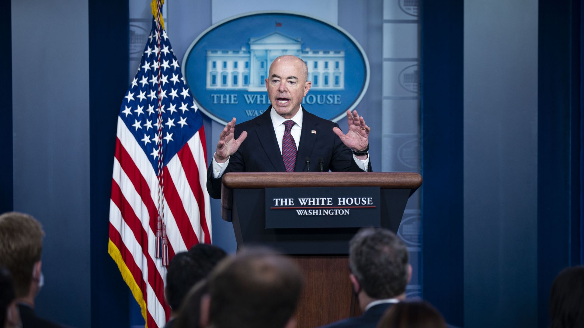 Alejandro Mayorkas speaks during a news conference at the White House in Washington, D.C., U.S., on Friday Sept. 24, 2021.