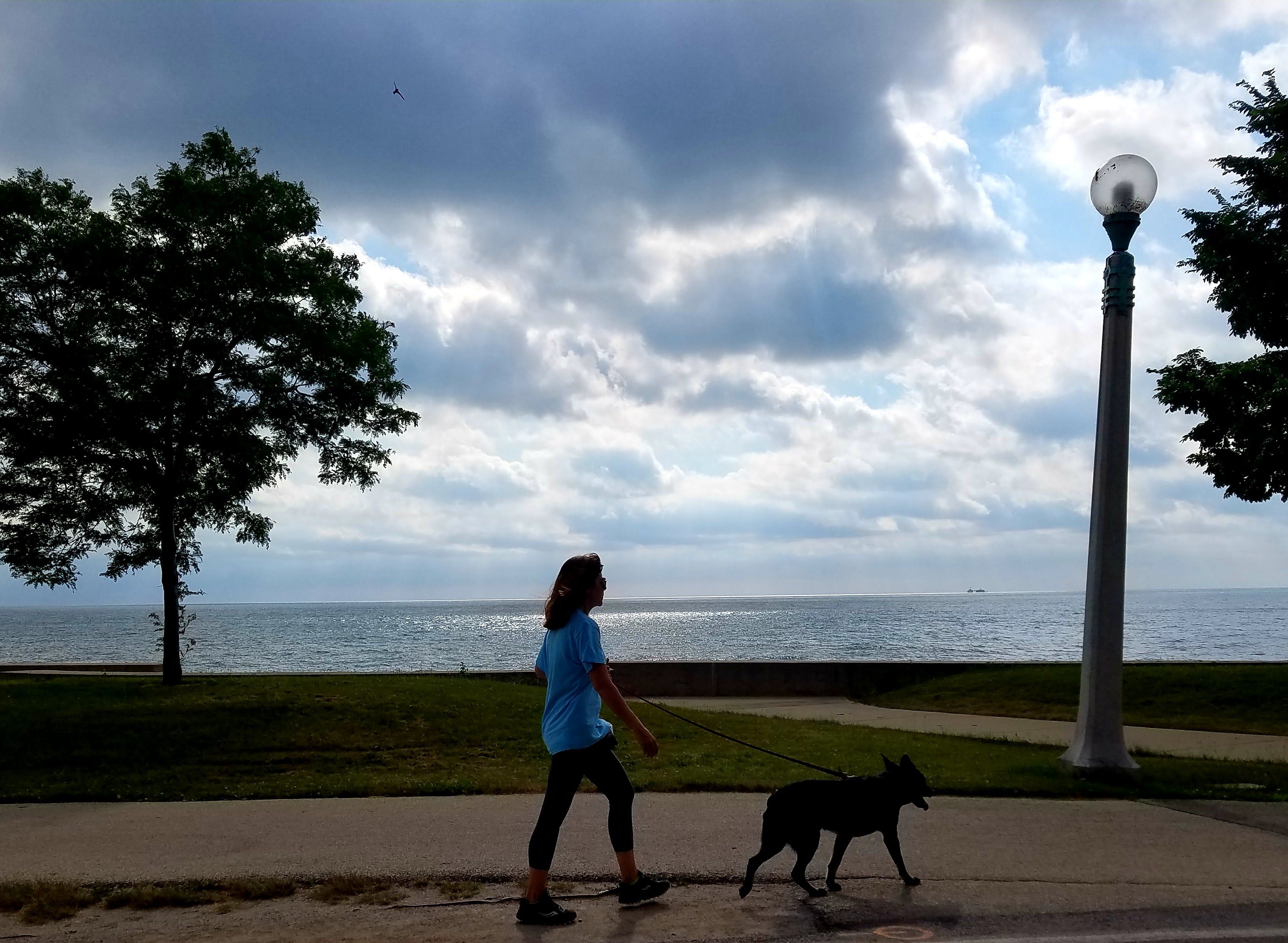 woman walking near lake