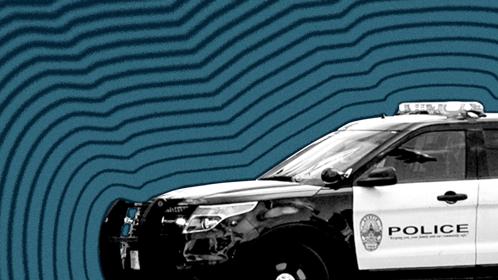 Photo illustration of an Austin Police cruiser with lines radiating from it.