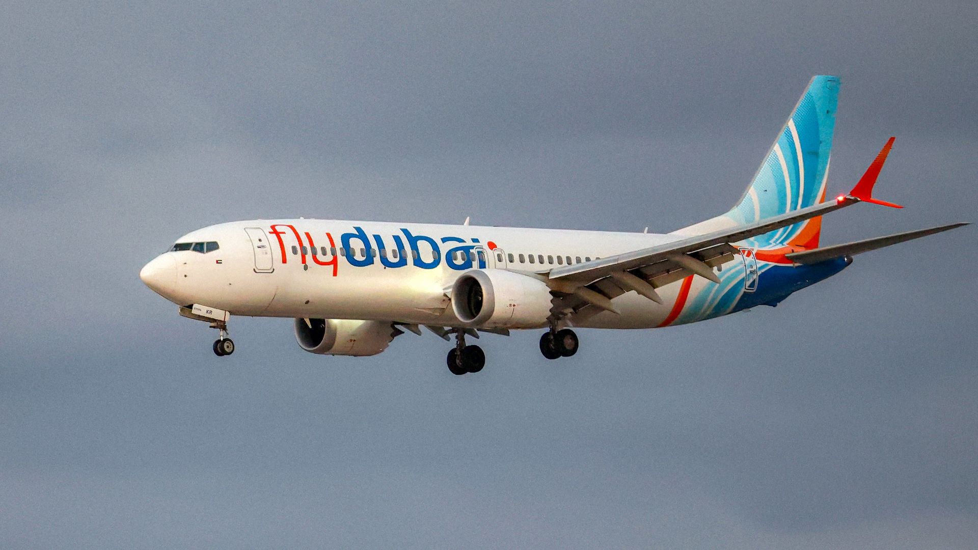 A flydubai Boeing 737 MAX 8 approaches Ben Gurion Airport near Tel Aviv.