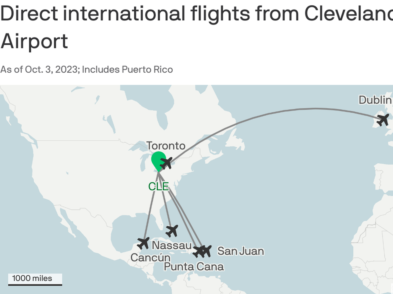 Map Nonstop international flights from Cleveland Hopkins Axios