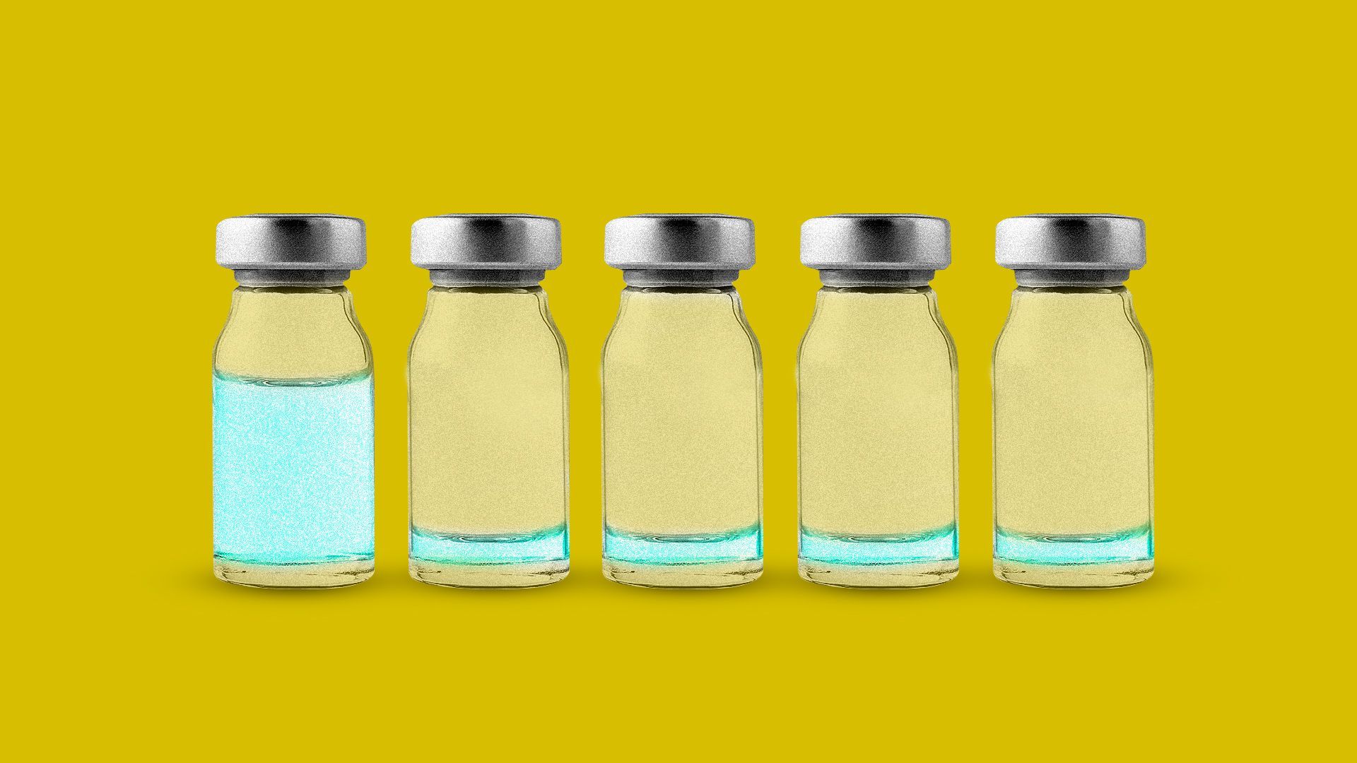 Illustration of 5 vaccine bottles, 4 are empty.  