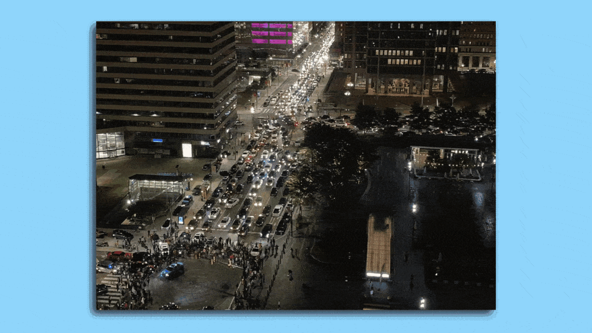 A sped-up version of cars drifting in Center City