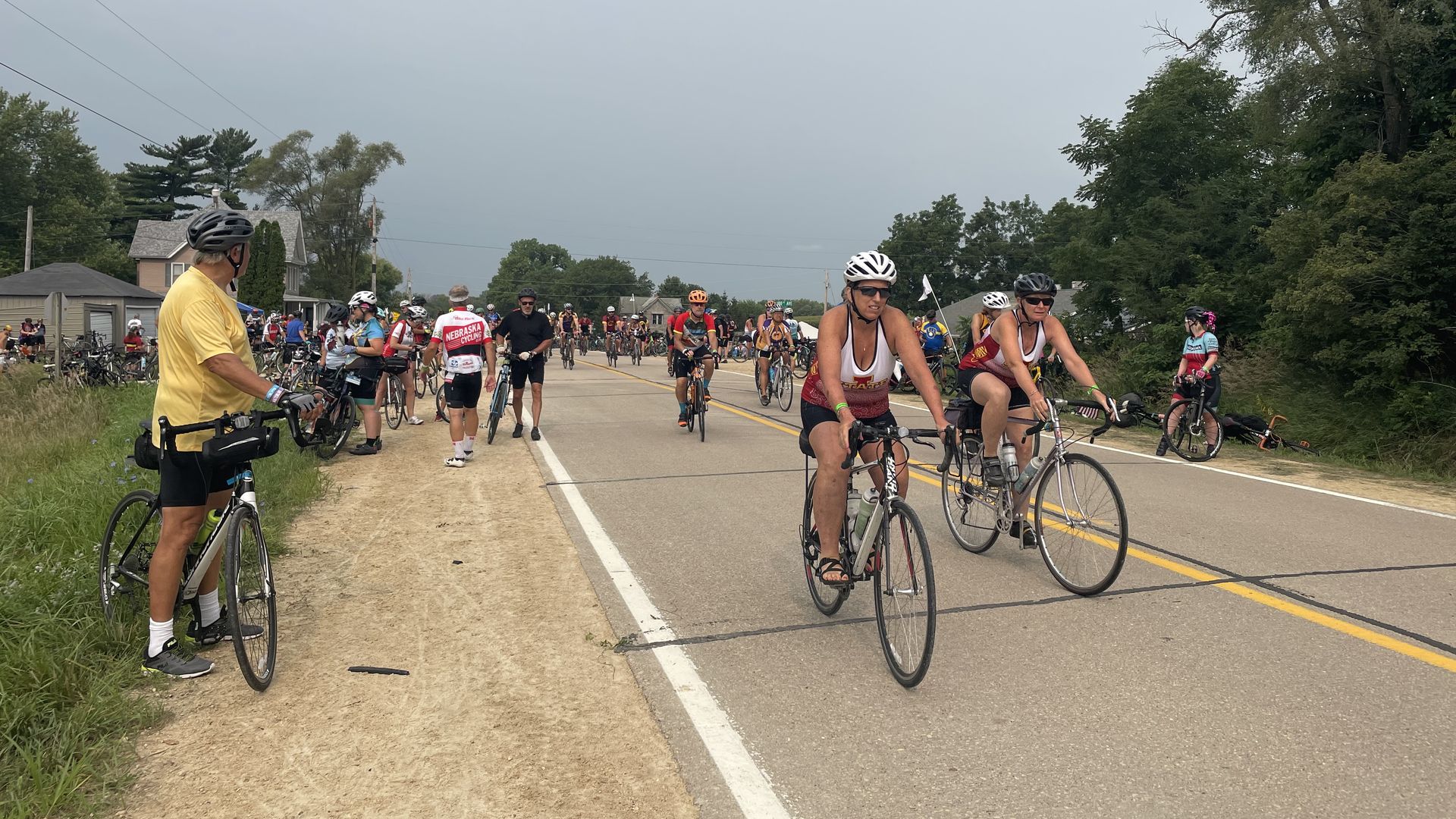 RAGBRAI cyclists on a road