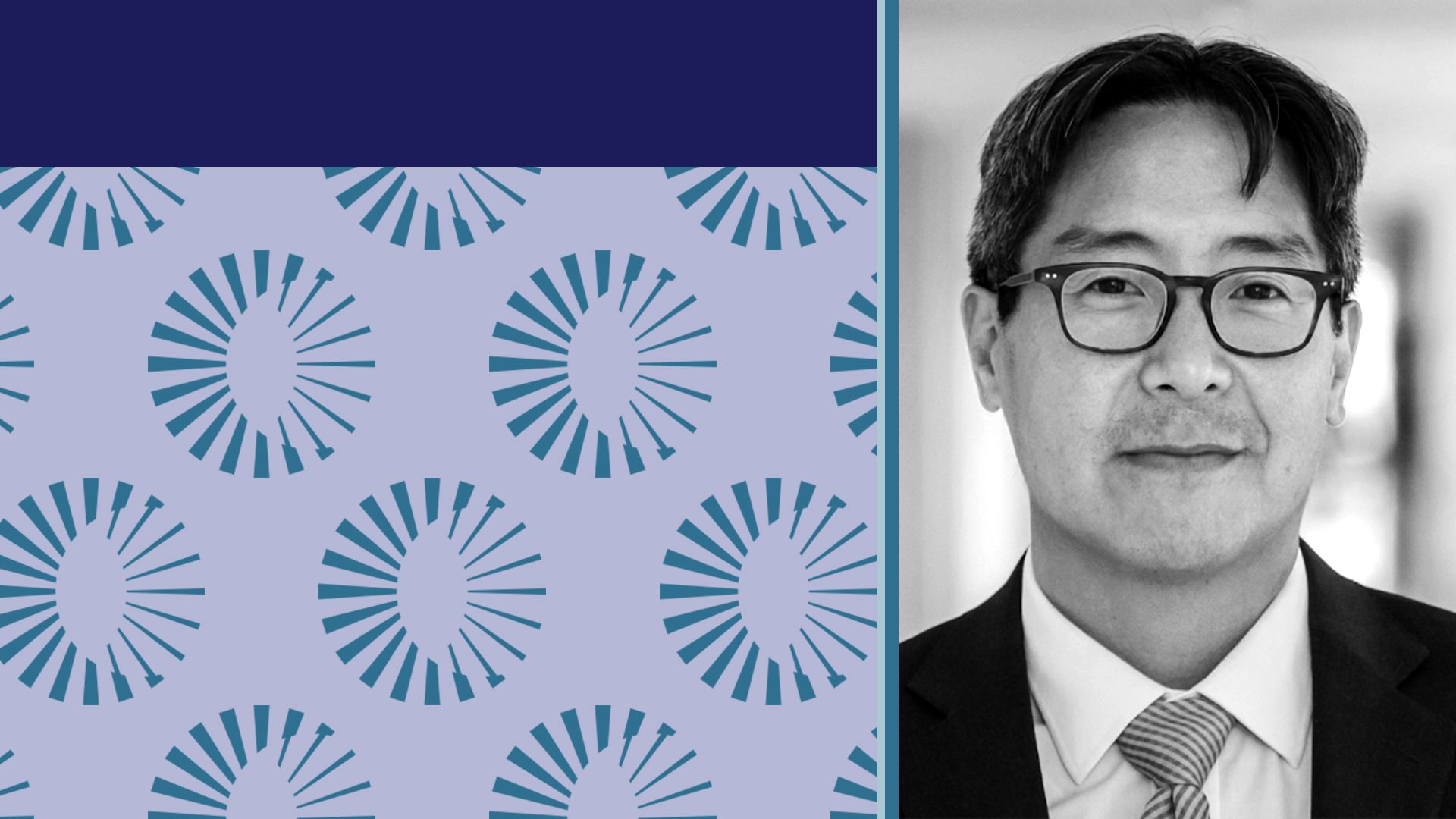 Photo illustration of Michael J. Hsu next to colorful rectangles and a pattern of Core Innovation Capital logos.