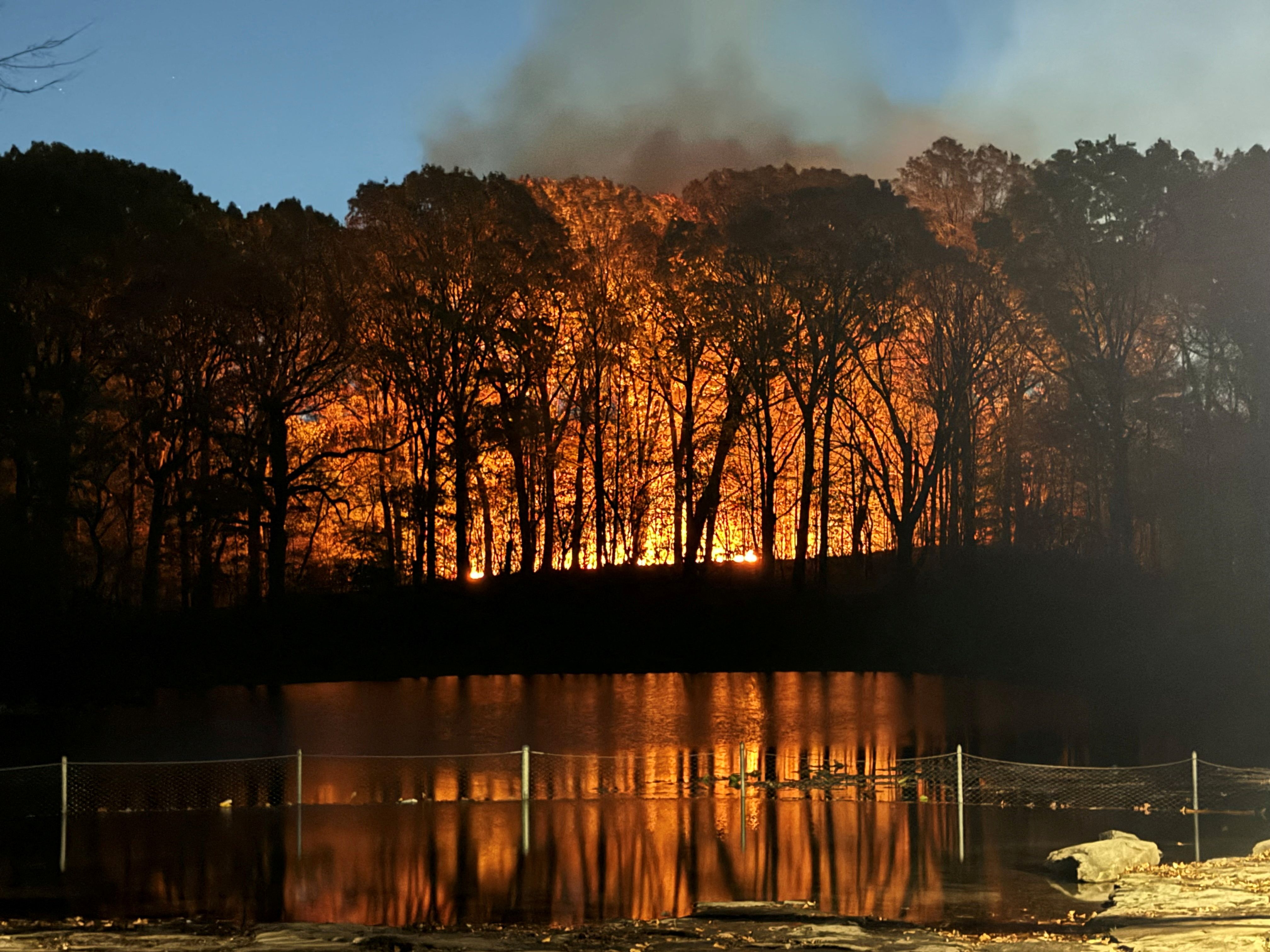 Smoke billows from a fire in Brooklyn's Prospect Park on Friday night.