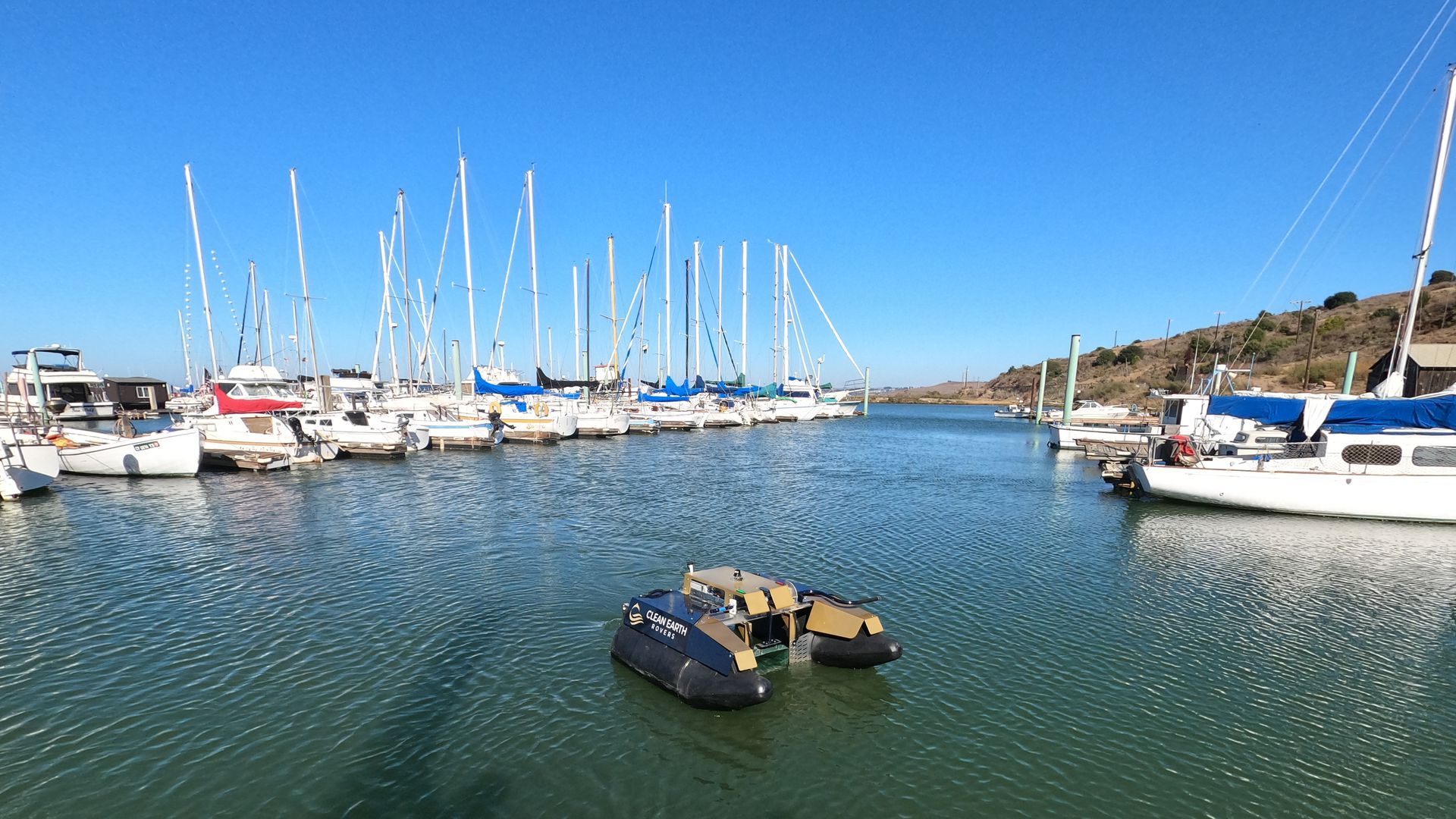 The Plastics Piranha in the water at Point San Pablo Harbor.