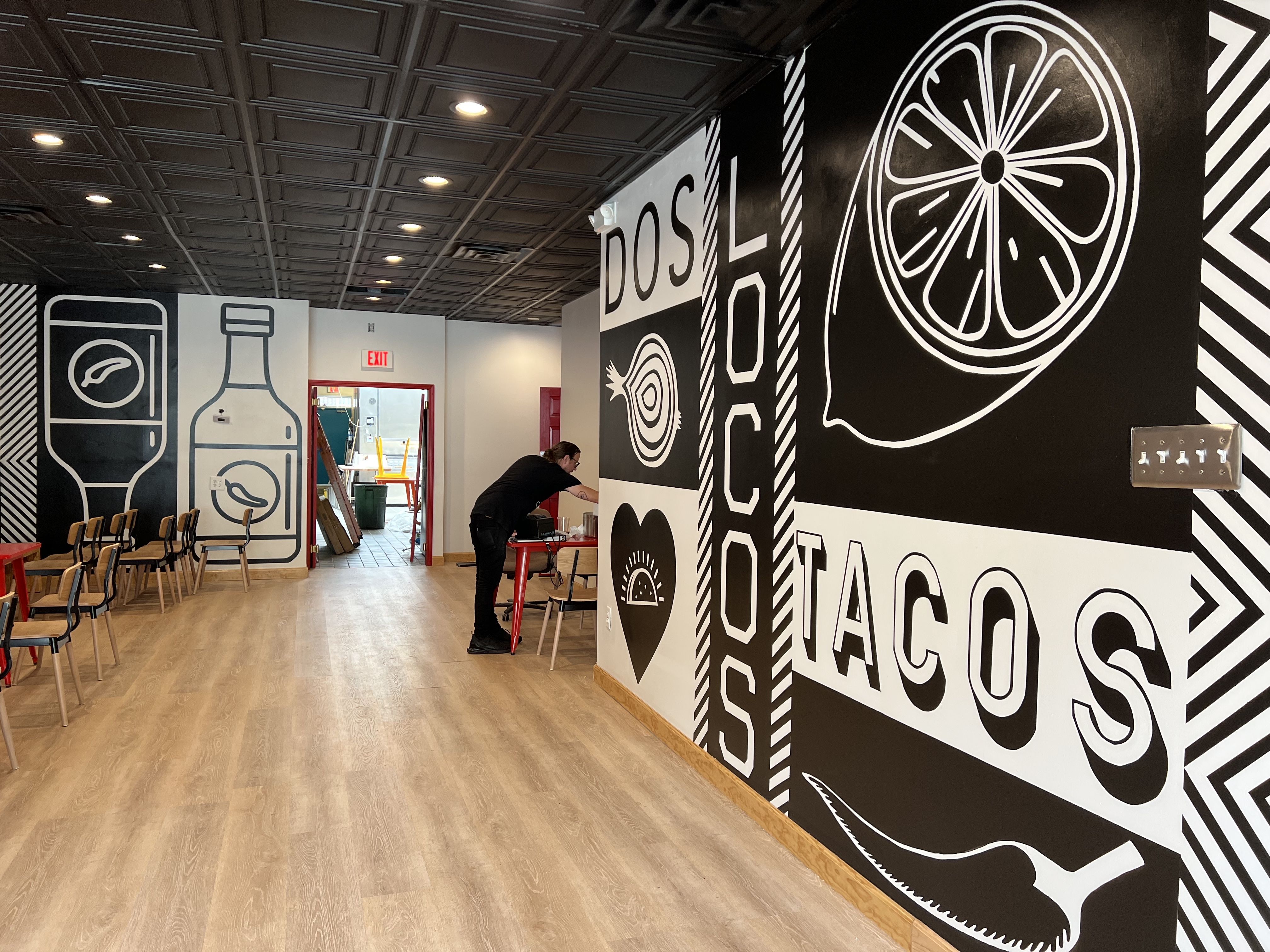 Inside the new Dos Locos Tacos space.