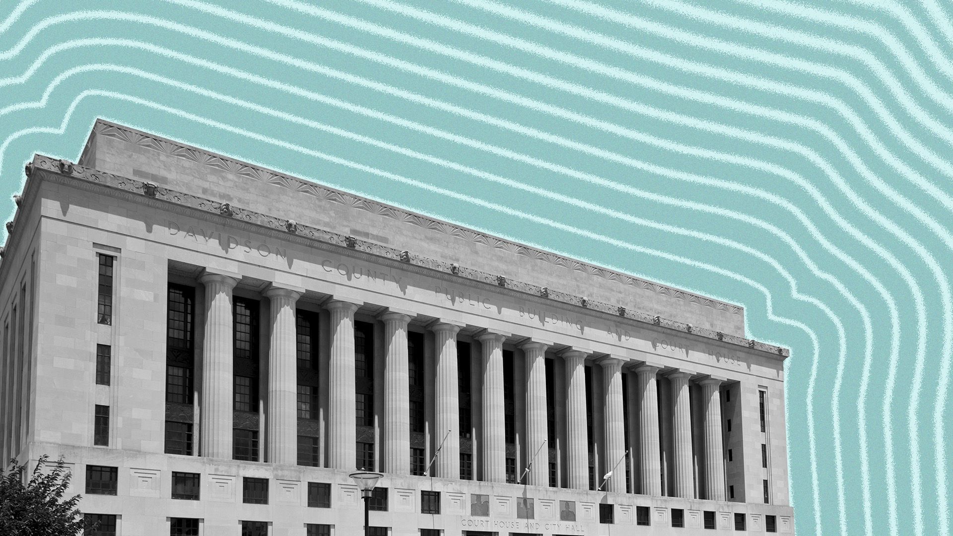 Illustration of Nashville City Hall with lines radiating from it.