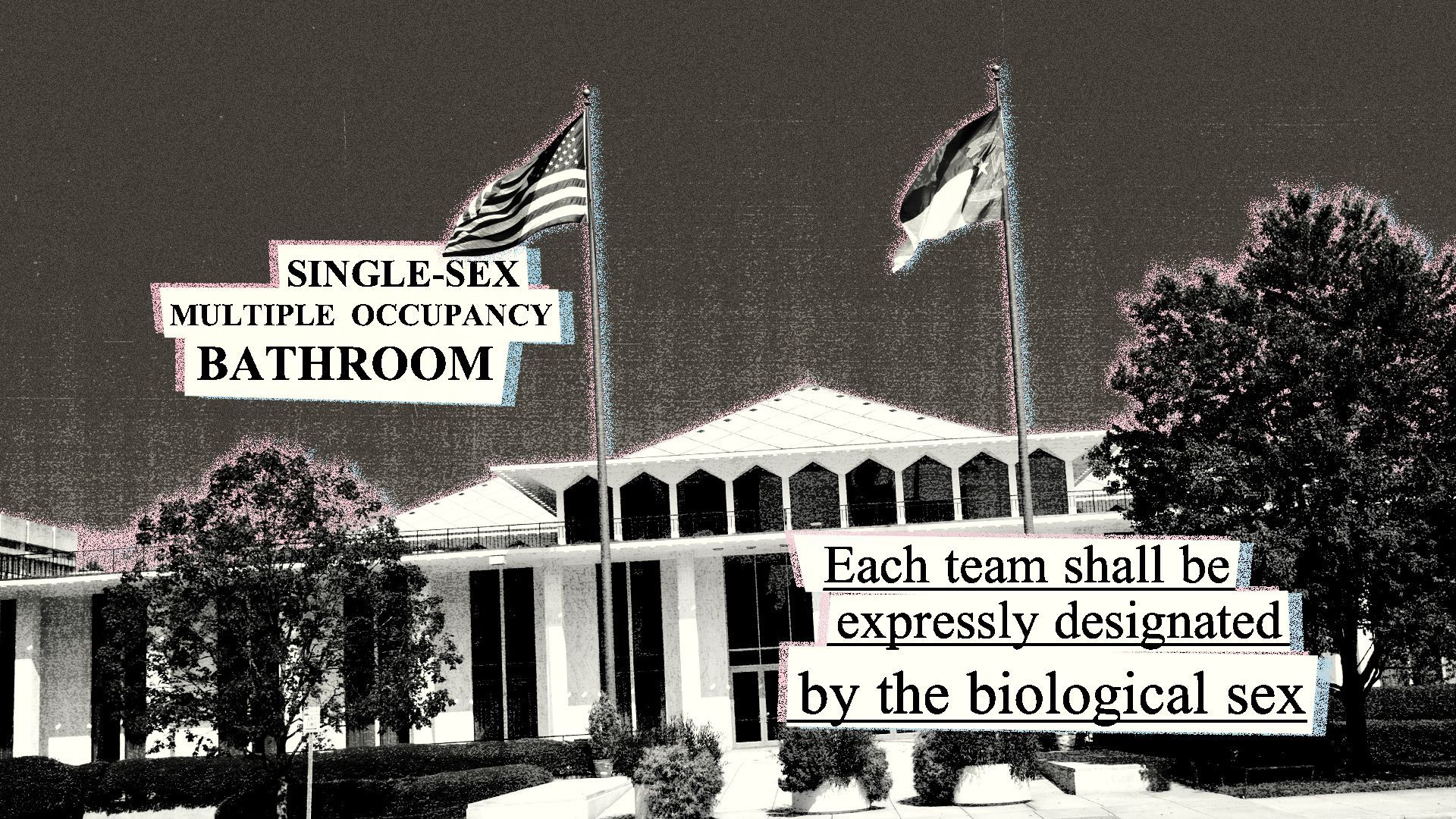 Photo illustration of the North Carolina General Assembly and snippets from legislation. 