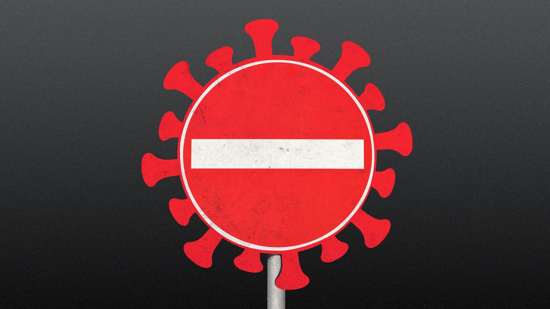 Illustration of a no entry sign shaped as a coronavirus cell.