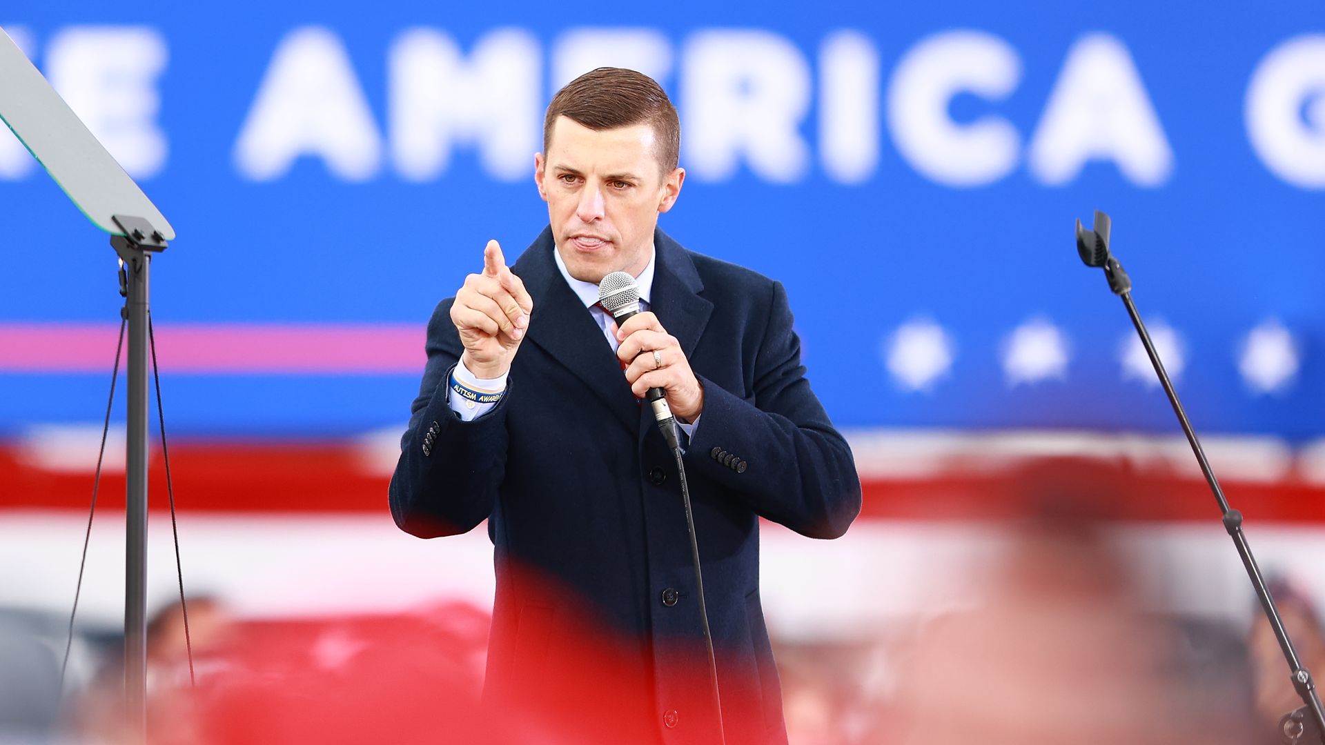 Former House Speaker Lee Chatfield speaks during a 2020 campaign rally in Muskegon.
