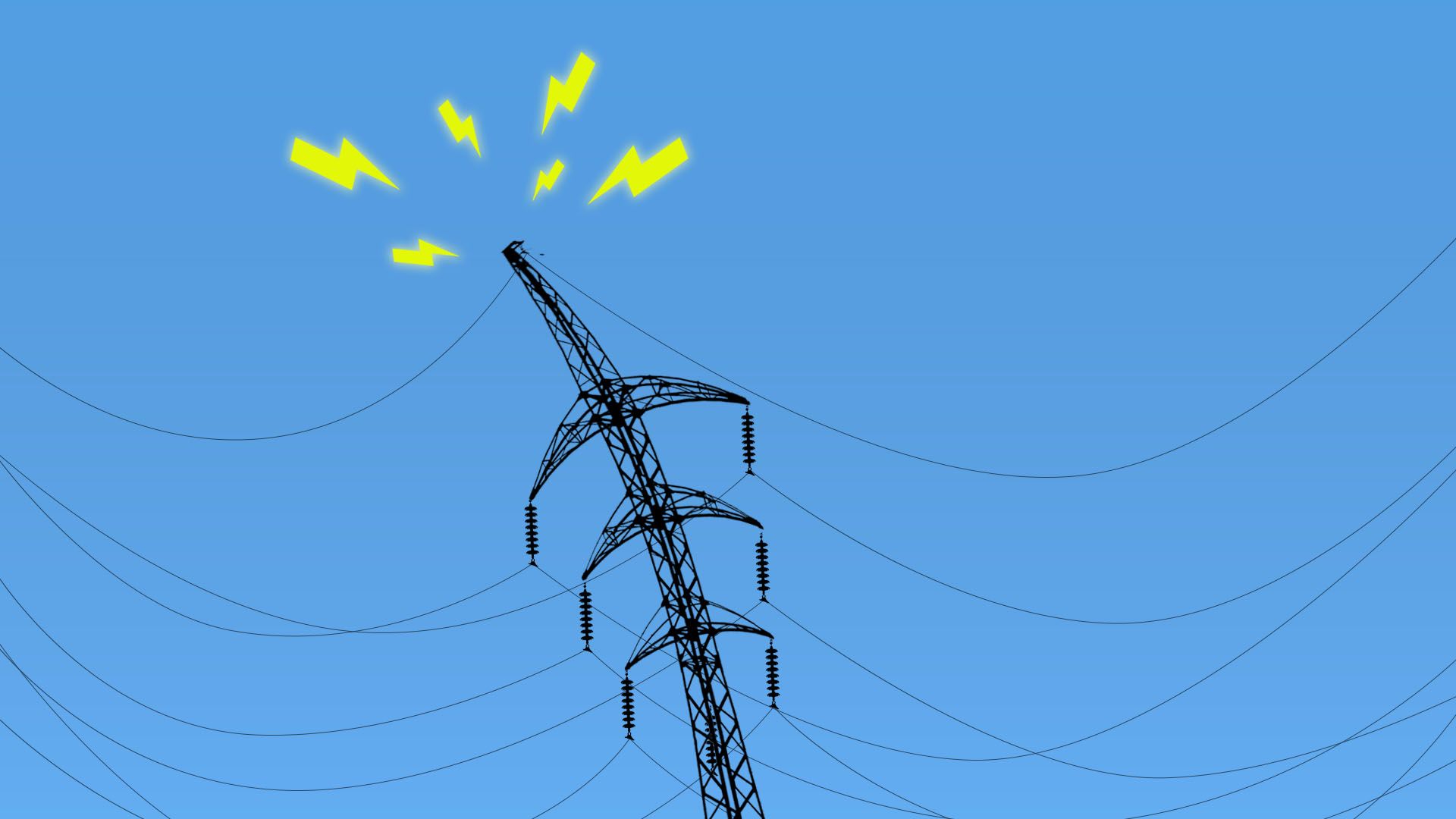 Illustration of a power line struggling under the weight of electrical wires
