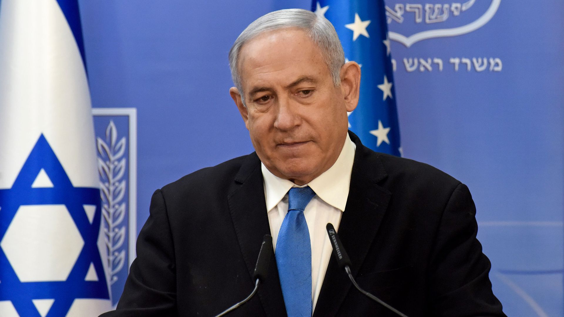 Israeli Prime Minister Benjamin Netanyahu speaks during a briefing after a meeting in Jerusalem, on August 24