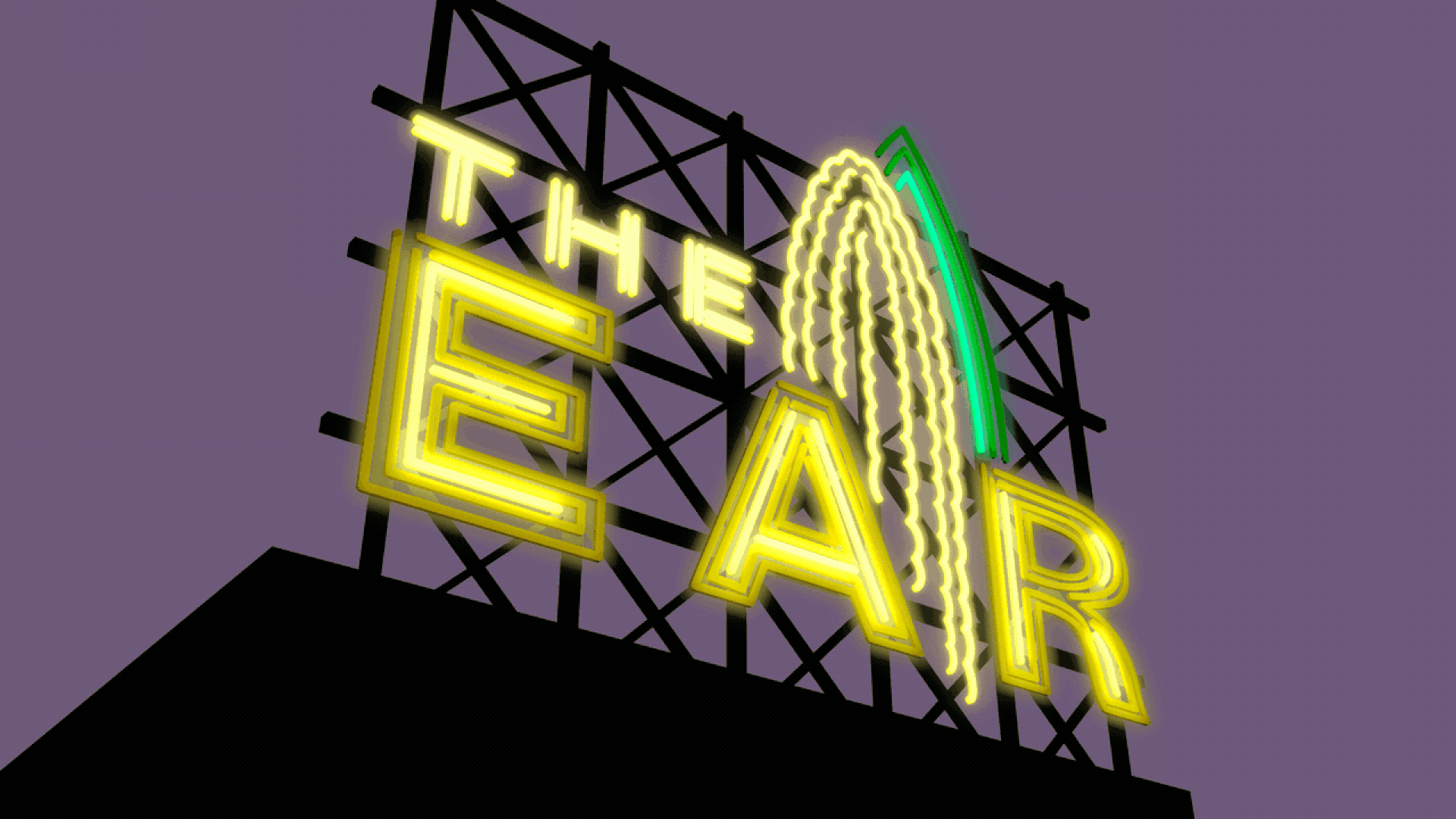 Illustration of a neon sign depicting an ear of corn, reading "The Ear."