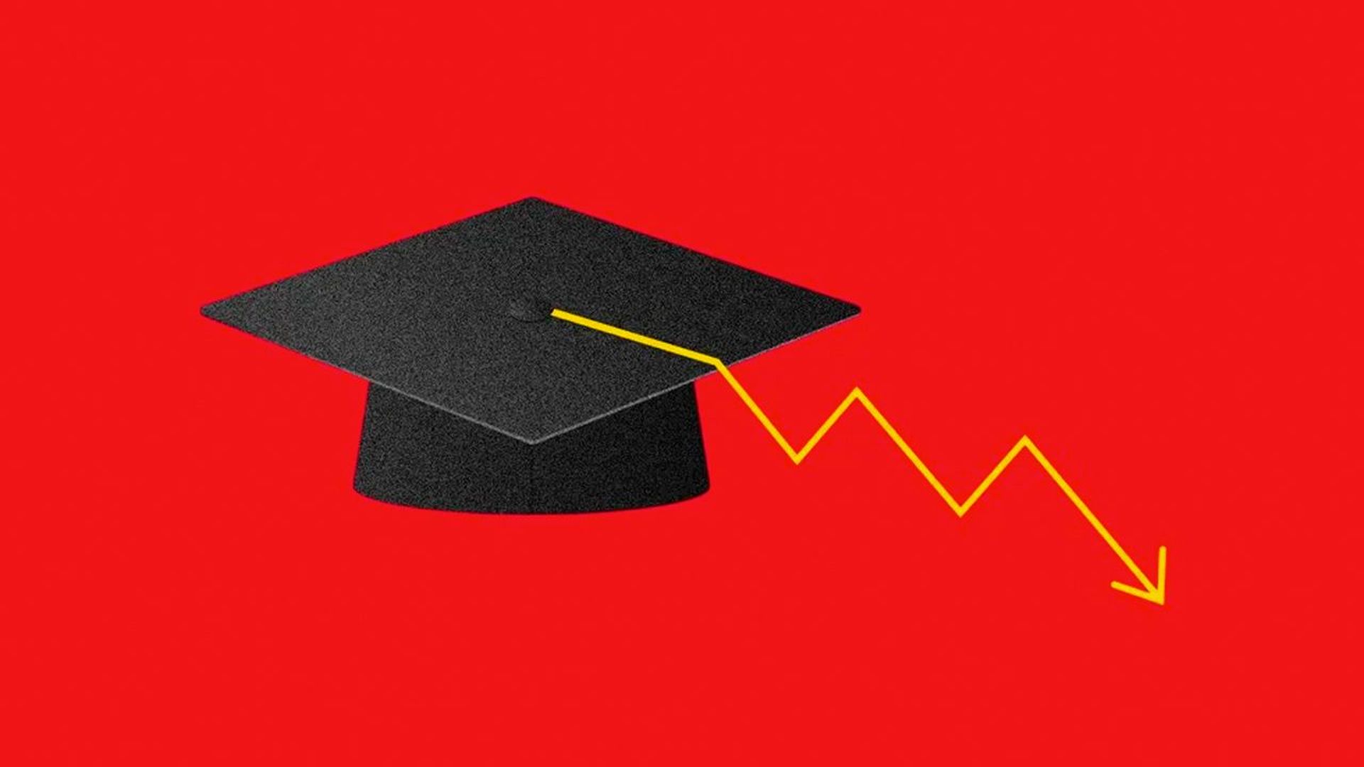 Illustration of a mortarboard with a downward trending arrow for a tassle.