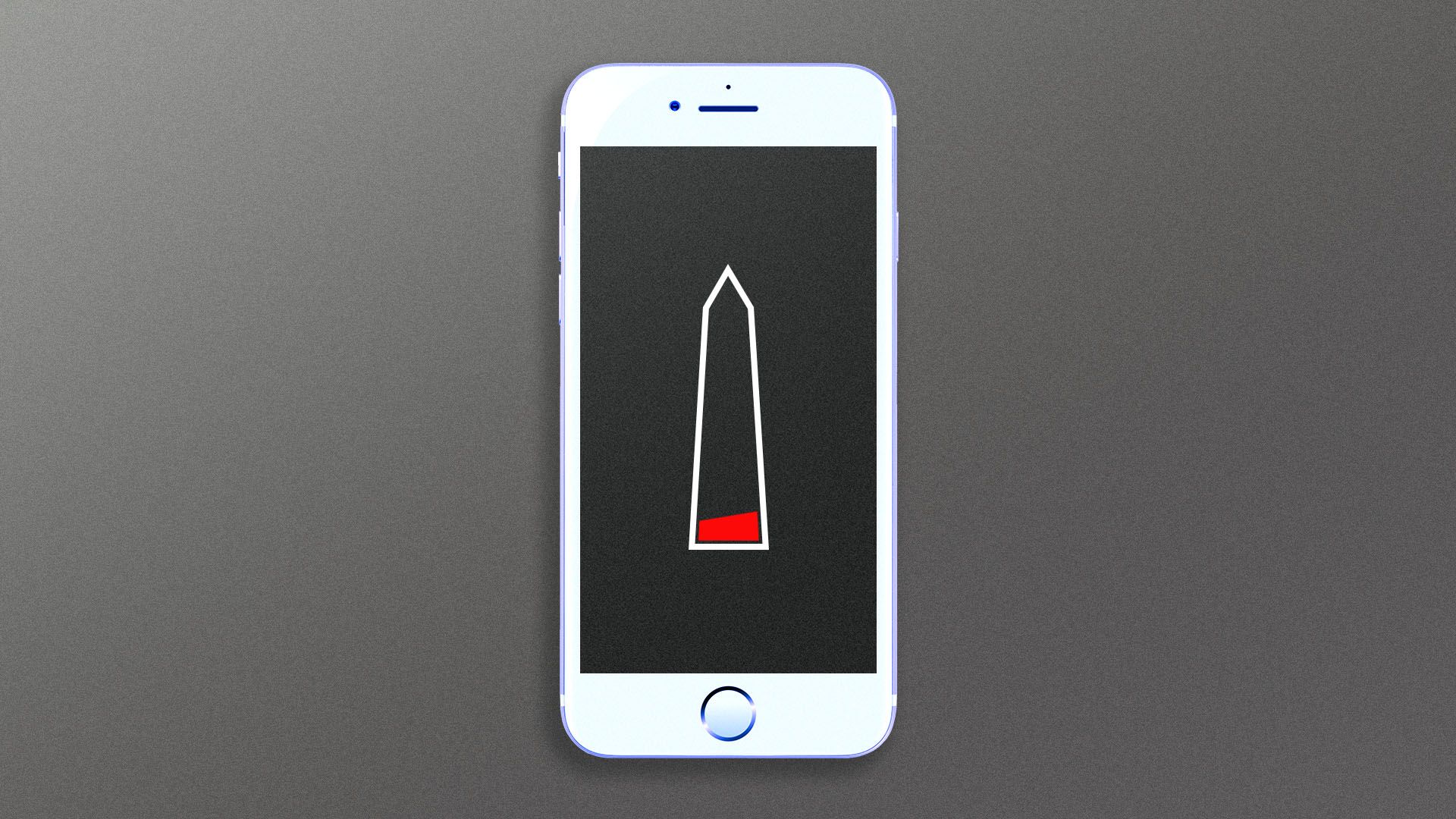 Illustration of a drained cellphone battery in the shape of the Washington Monument