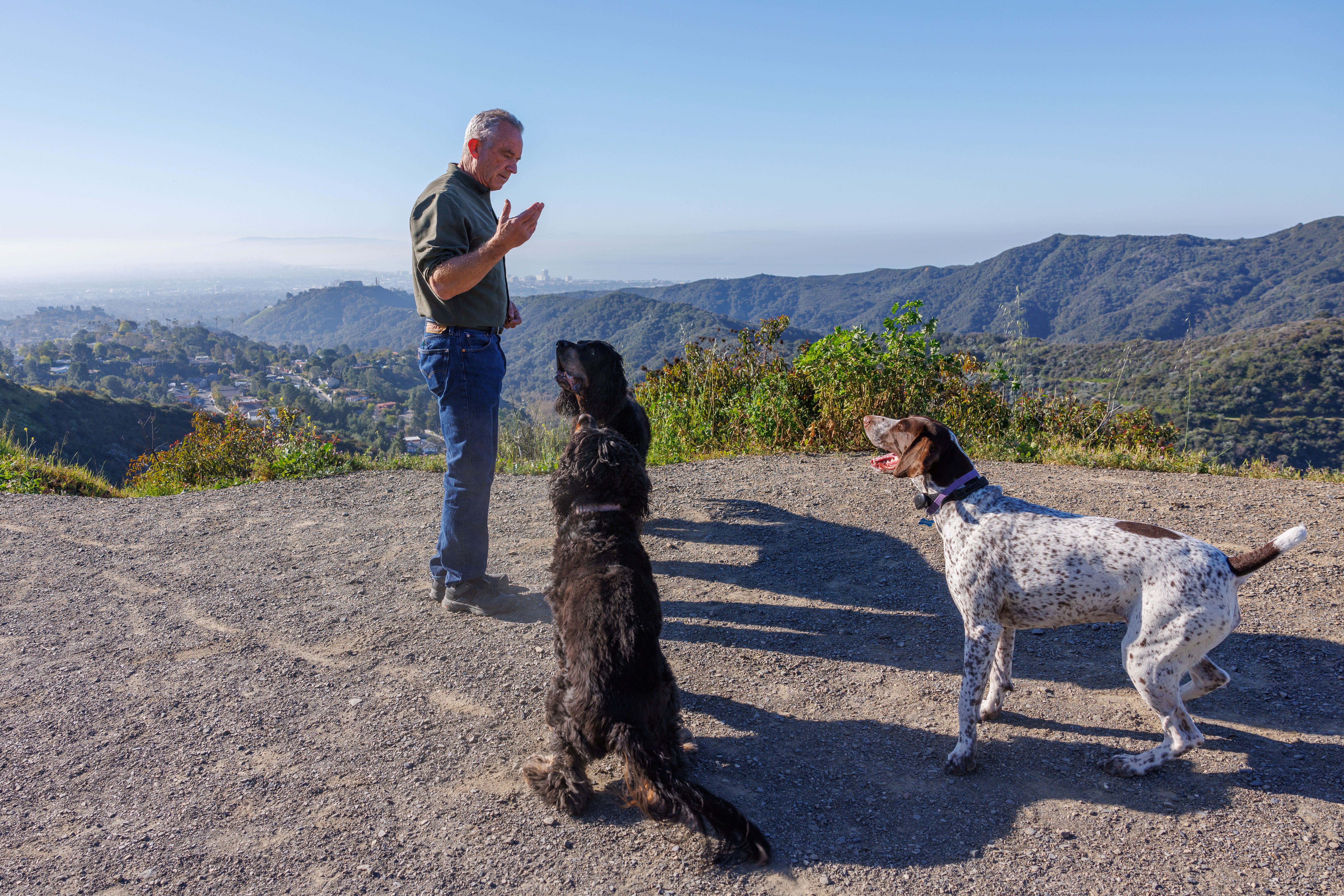 RFJ Jr. hikes with his dogs in the Santa Monica Mountains 