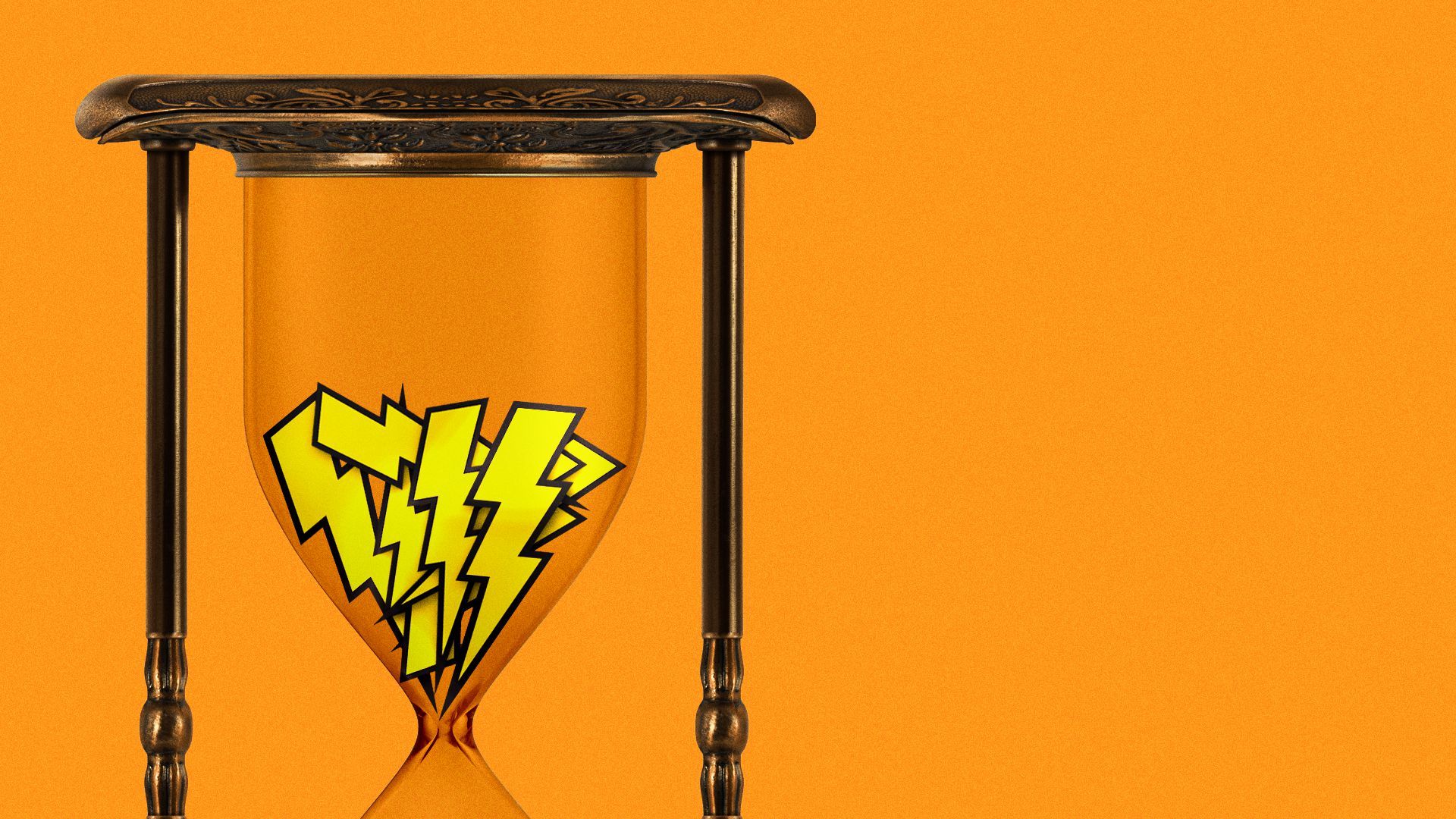 Illustration of lightning bolt symbols stuck in an hour glass.