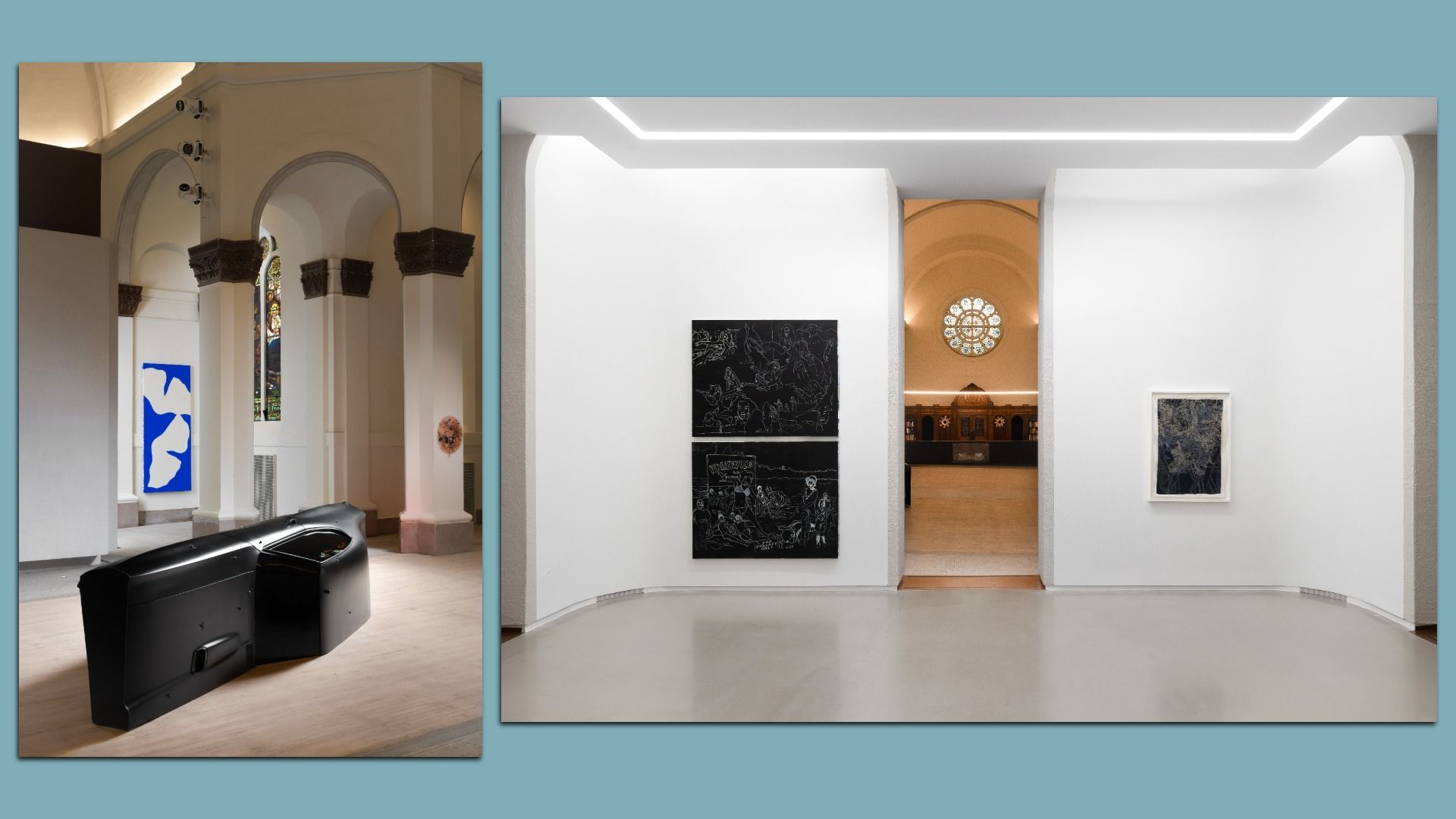 Two views of "The Sea and the Sky, and You and I" at the Shepherd. 