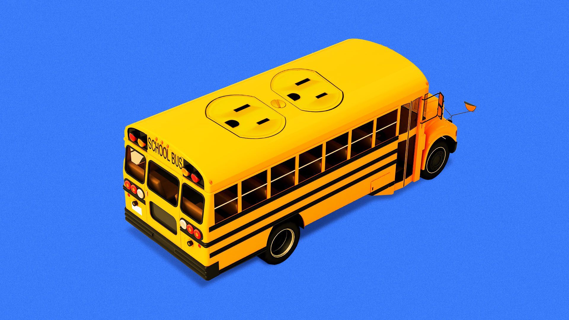 Illustration of a school bus with two electrical outlets on the roof