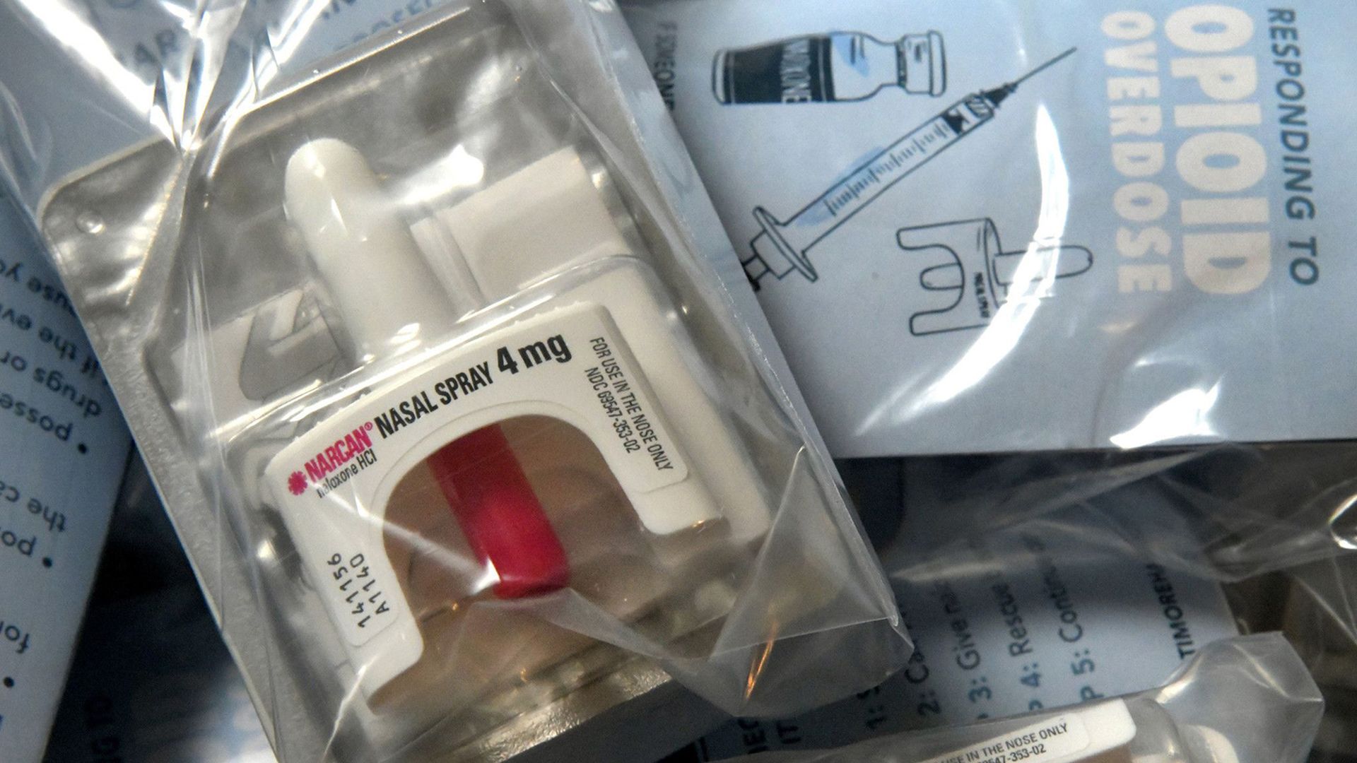 Image of individually packaged Narcan inhalers, which can reverse an opioid overdose.
