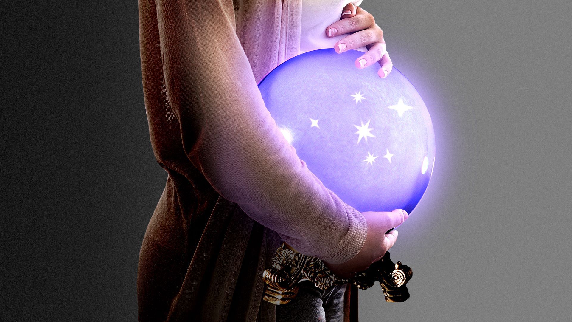 Illustration of a pregnant person holding a crystal ball near their stomach.