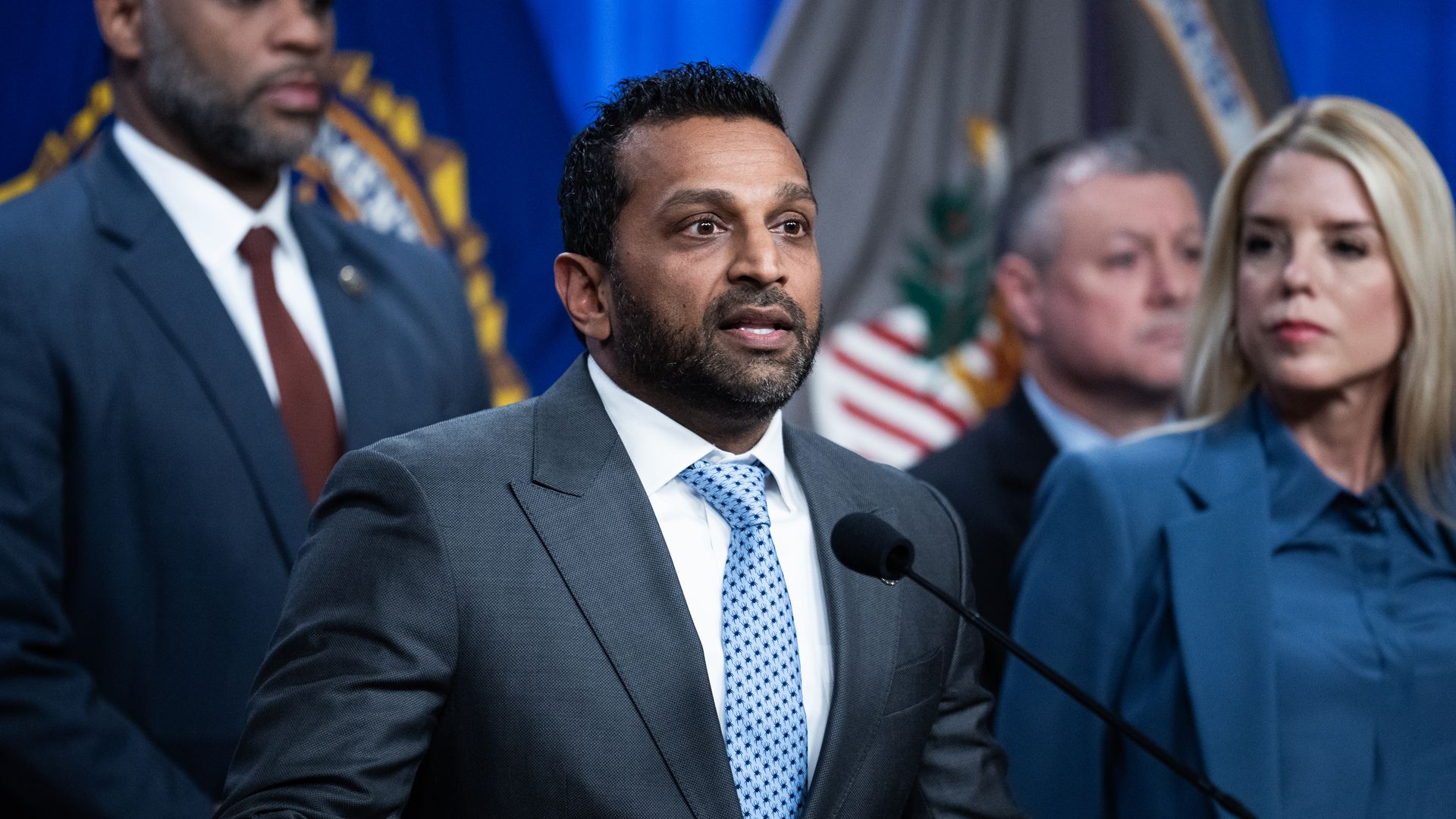FBI Director Kash Patel conducts a news conference at the Department of Justice on Thursday, December 4, 2025, announcing the arrest of Brian Cole Jr., who allegedly placed pipe bombs near the Republican and Democratic National Committee offices on January 6, 2021. 
