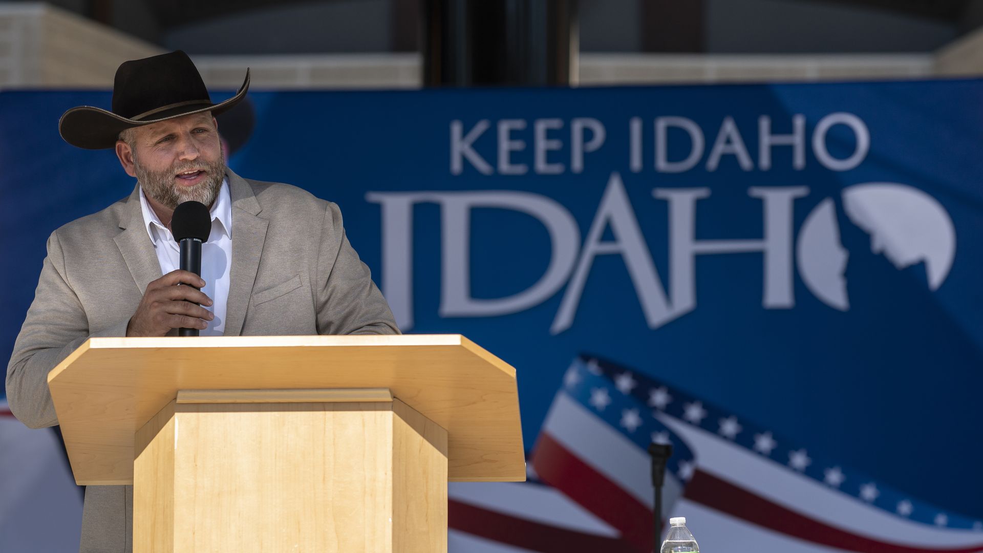 Ammon Bundy announcing his candidacy on June 19 in Boise, Idaho.
