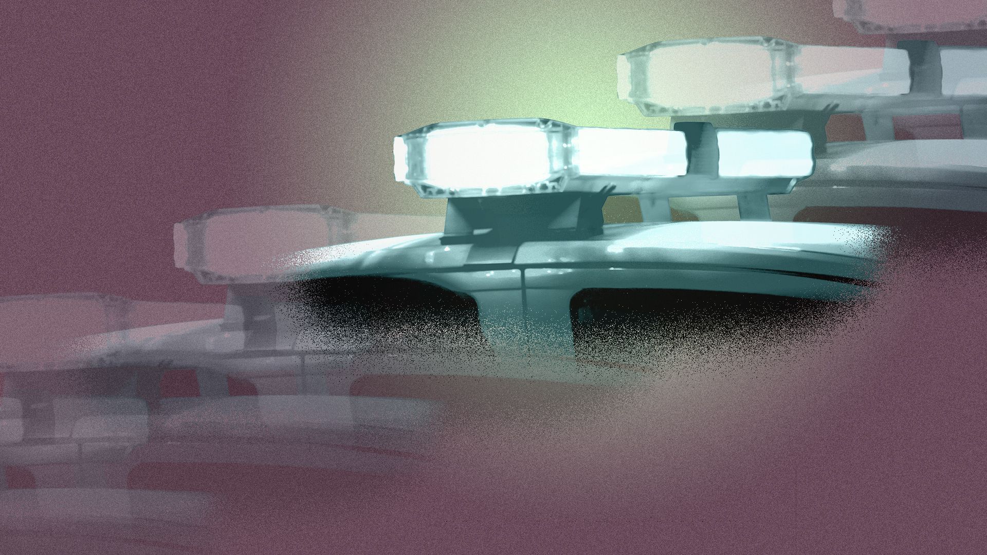 Illustration of several police cruiser lights, some of them transparent. 