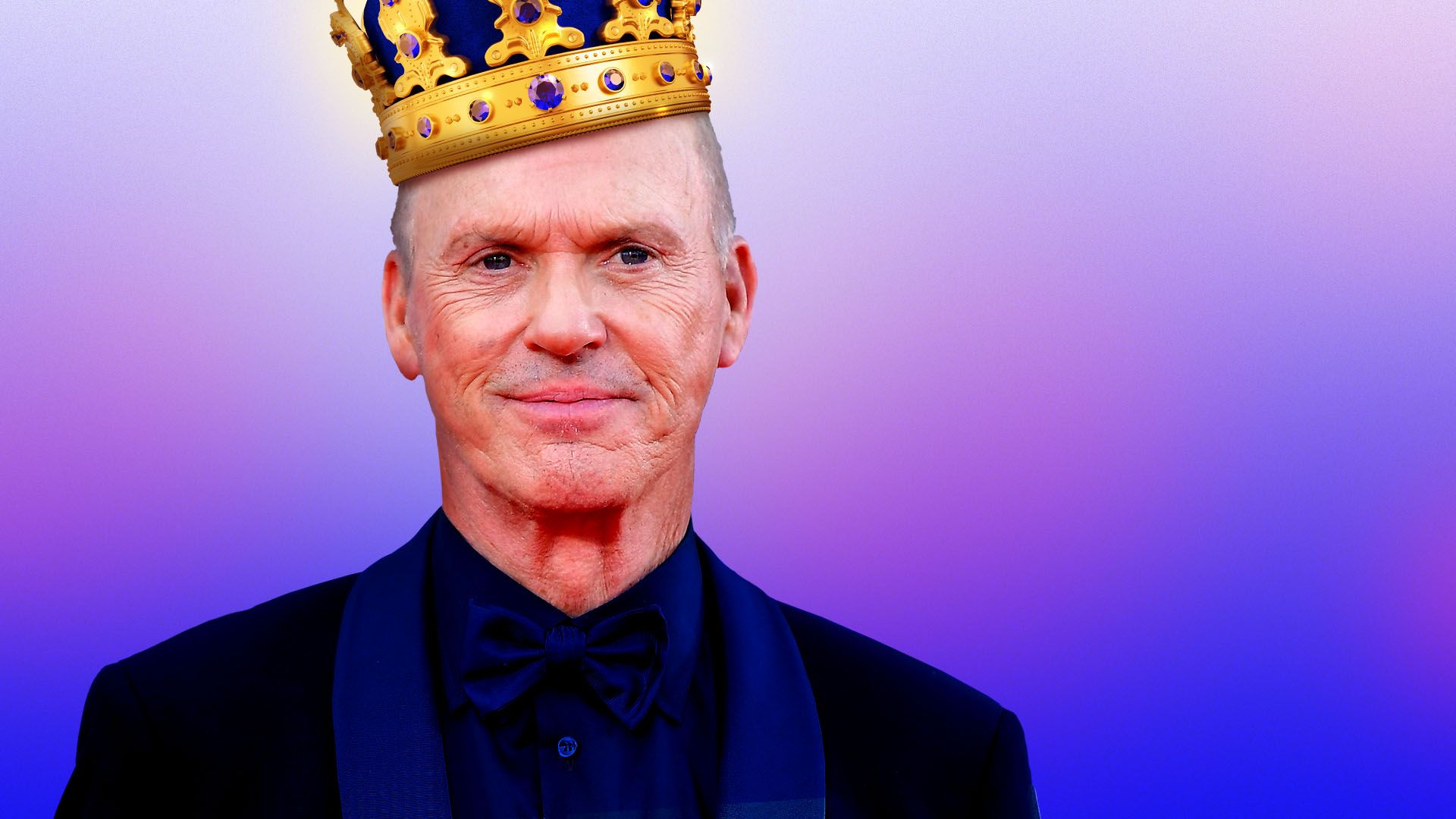 Photo illustration of Michael Keaton waring a crown