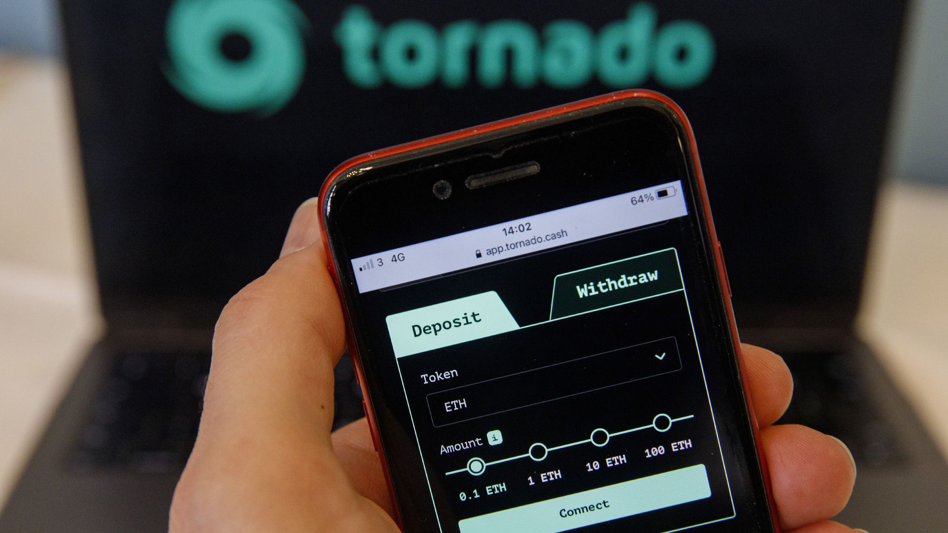 The Tornado Cash website displayed on a laptop.