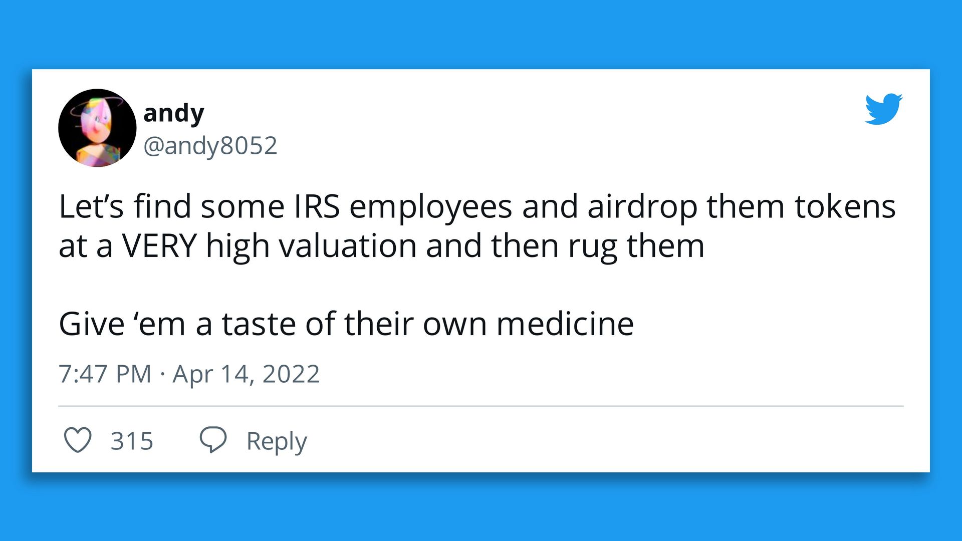 A tweet about airdrops and taxes.