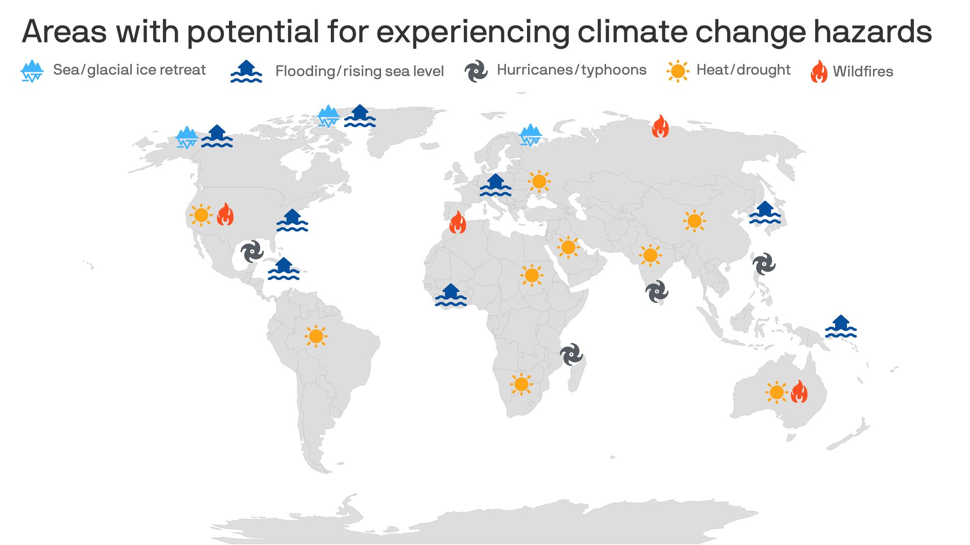 Map of areas with potential for climate hazards