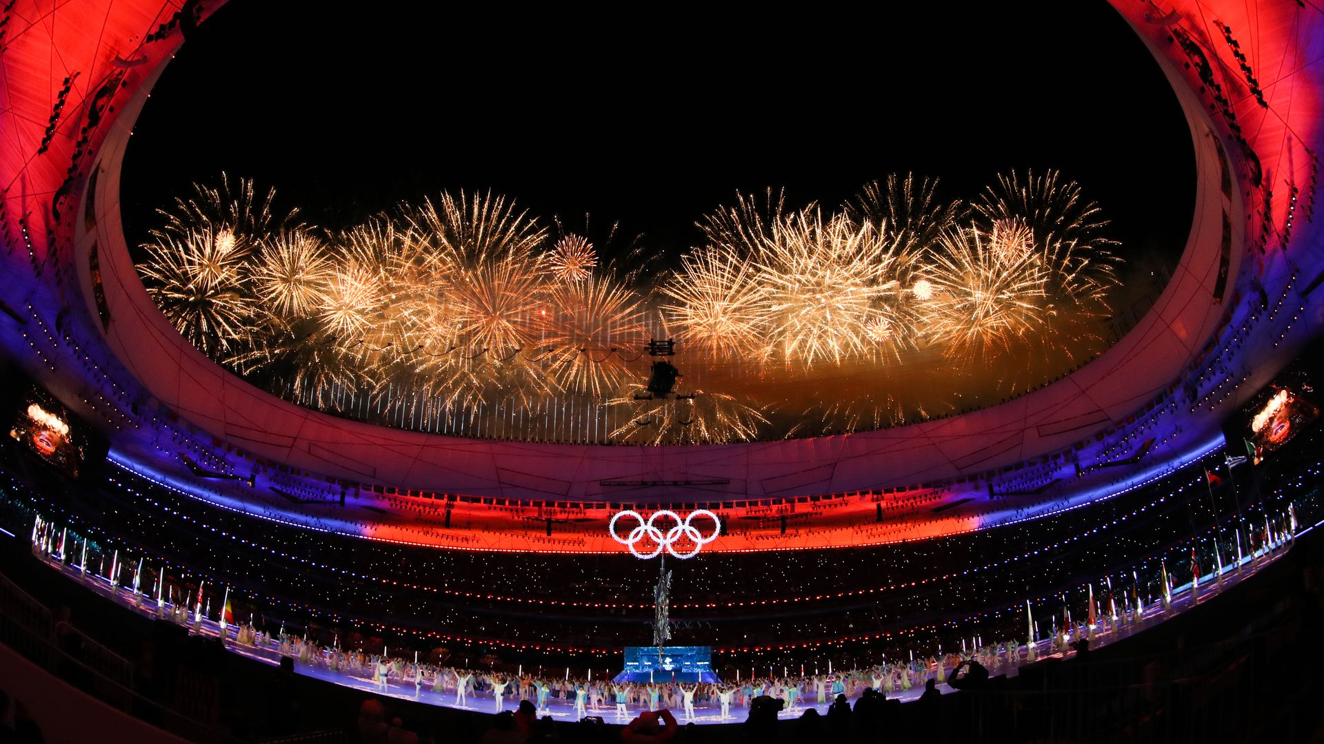 Fireworks over the closing ceremony of the Beijing Games