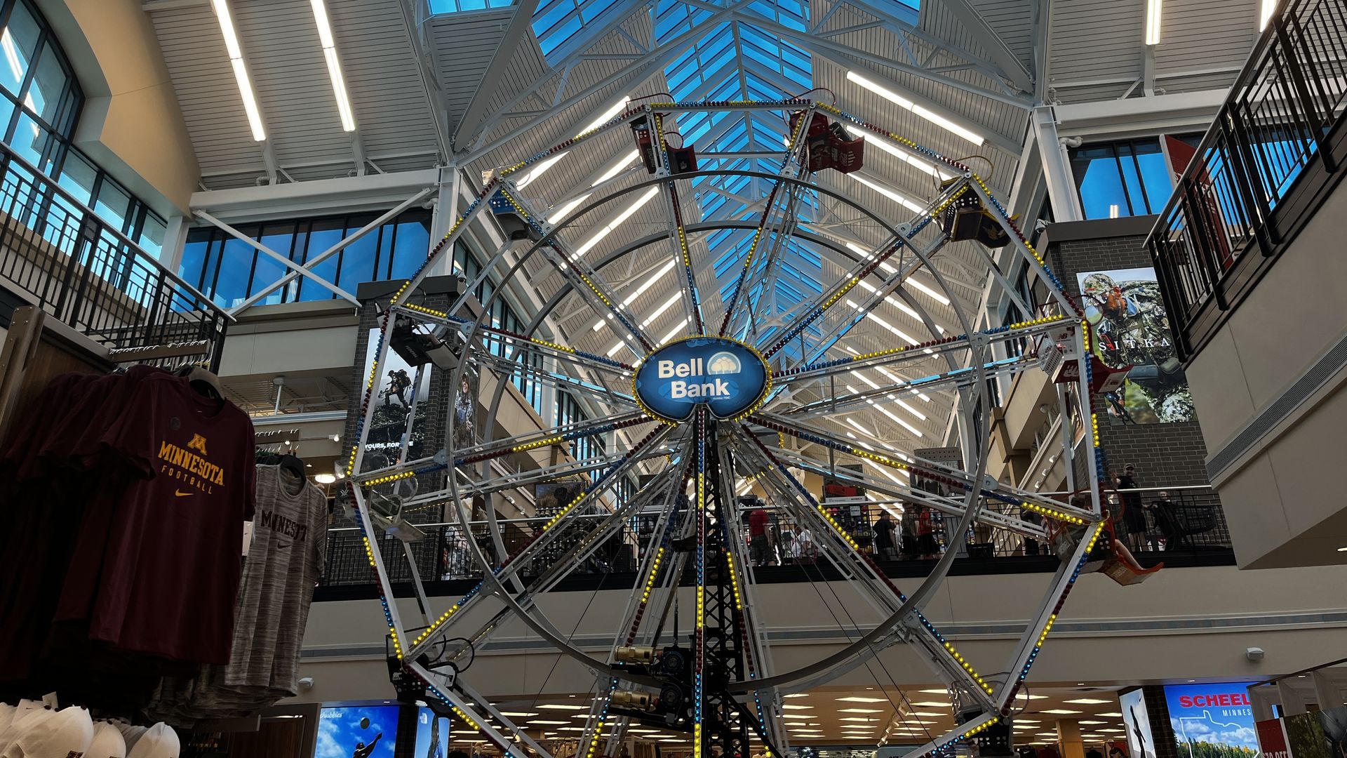A ferris wheel that says "Bell Bank."
