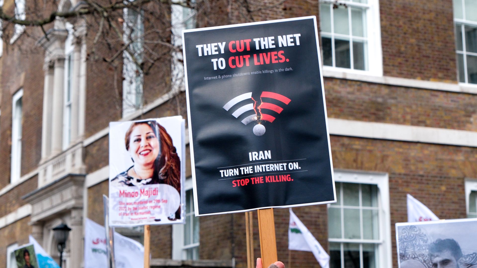 LONDON, UNITED KINGDOM - JAN 10, 2026 - Iranian protests: Iranians on Whitehall protest in London against the Islamic Republic of Iran and the cutting of the internet. (Photo credit should read Matthew Chattle/Future Publishing via Getty Images)