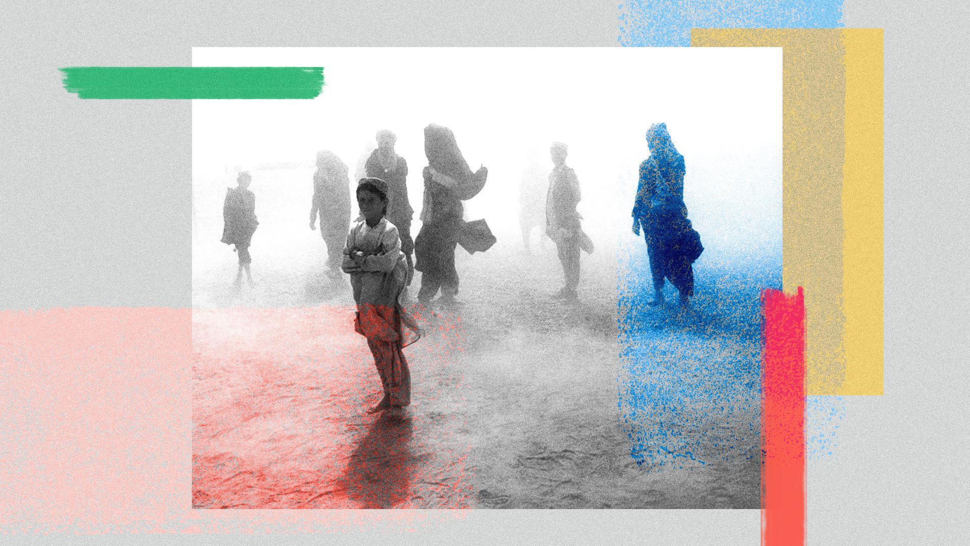 Photo illustration of Afghans that were living in a camp for displaced people