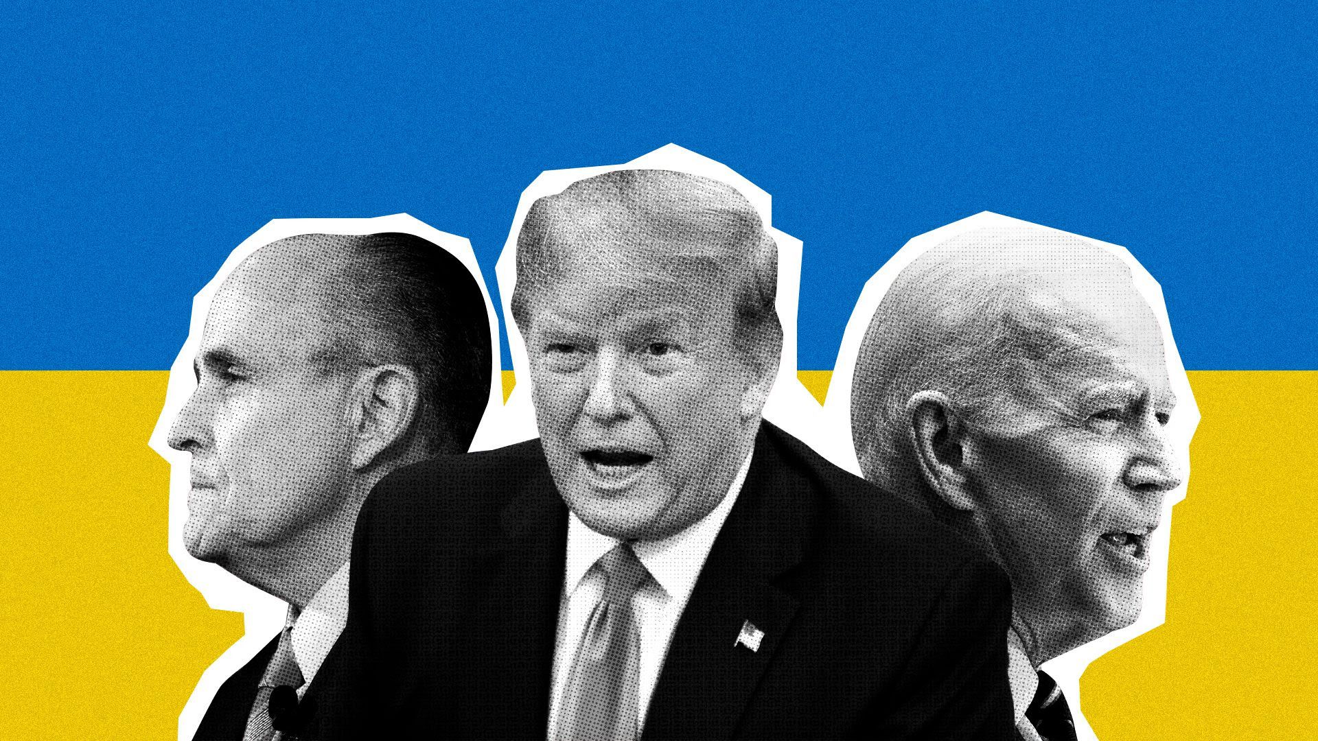 illustration of trump, rudy guiliani and biden