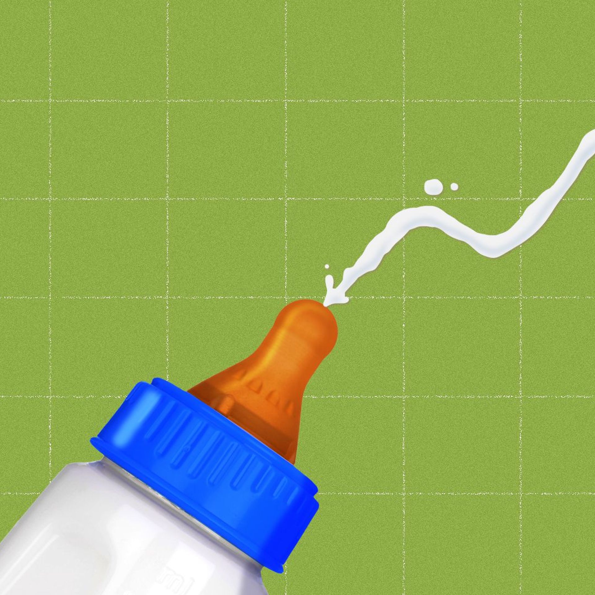 Illustration of milk coming out of a bottle in the shape of an upward trend line