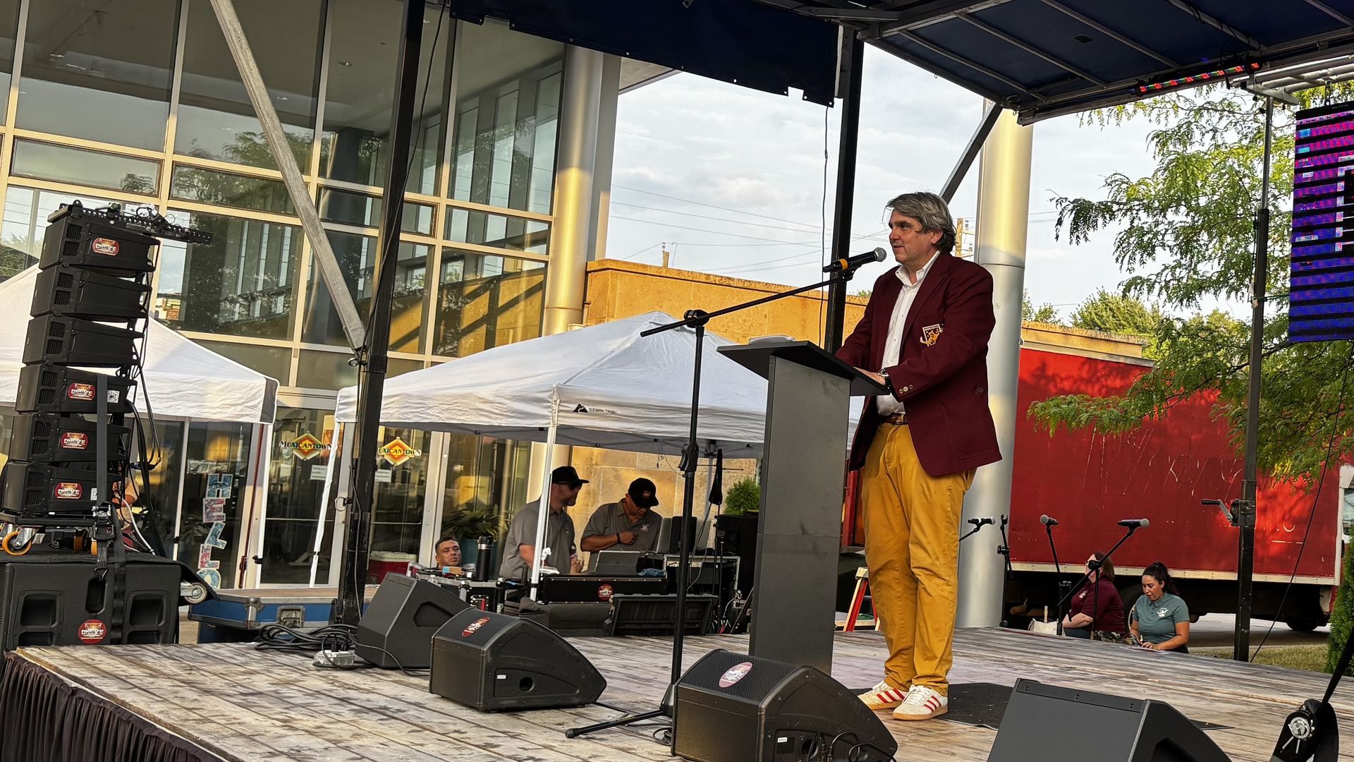 DCFC CEO Sean Mann addresses supporters Monday in Southwest Detroit.