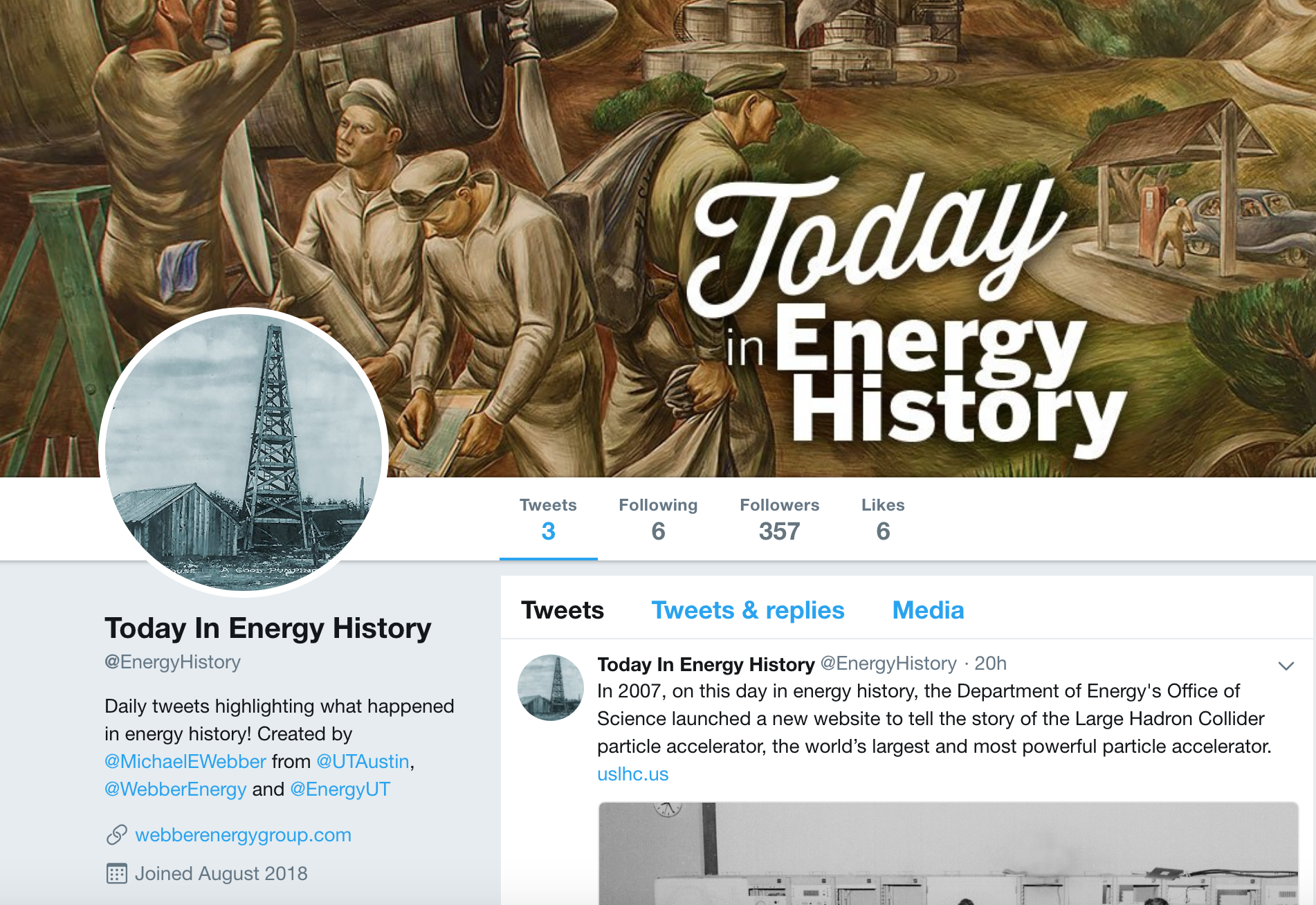 Screenshot of the top graphic of the new Twitter energy feed