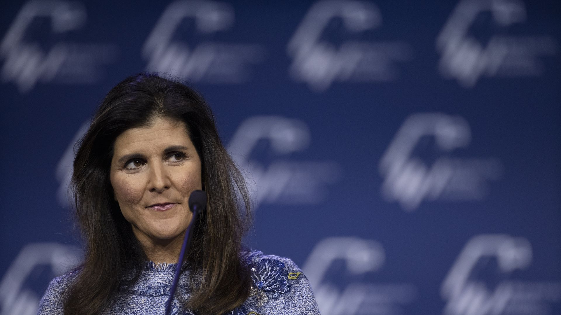Nikki Haley, former ambassador to the United Nations, speaks during the Republican Jewish Coalition (RJC) Annual Leadership Meeting in Las Vegas, Nevada, U.S., on Saturday, Nov. 6
